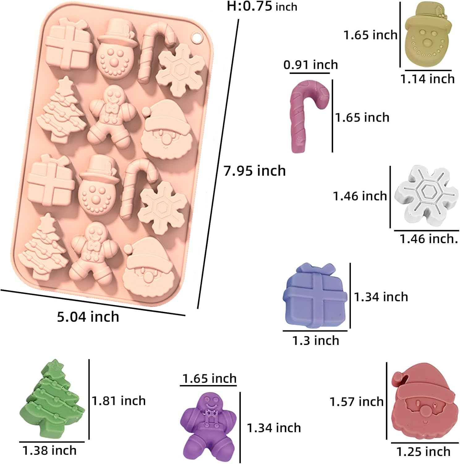 Christmas Silicone Molds,2 PCS 14 Cavities Candy Baking Molds,For Mini Cakes, Handmade Soap, Chocolate, Jello, Candy and Candles,With Snowflake Gingerbread Santa Snowman Molds