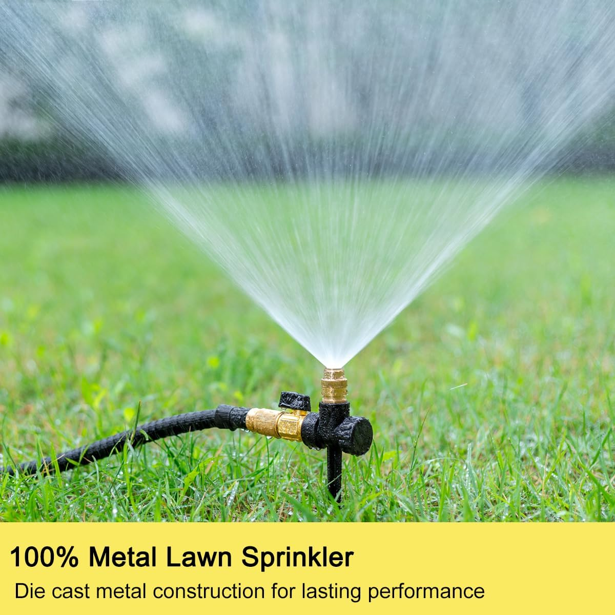 FANHAO Metal Lawn Sprinkler for Yard, 2 Pack Automatic Garden Water Sprinkler on Spike Base, Adjustable Brass Sprinkler Nozzle 360 Degree Large Area Coverage for Lawn Grass Patio Garden Irrigation image number 5