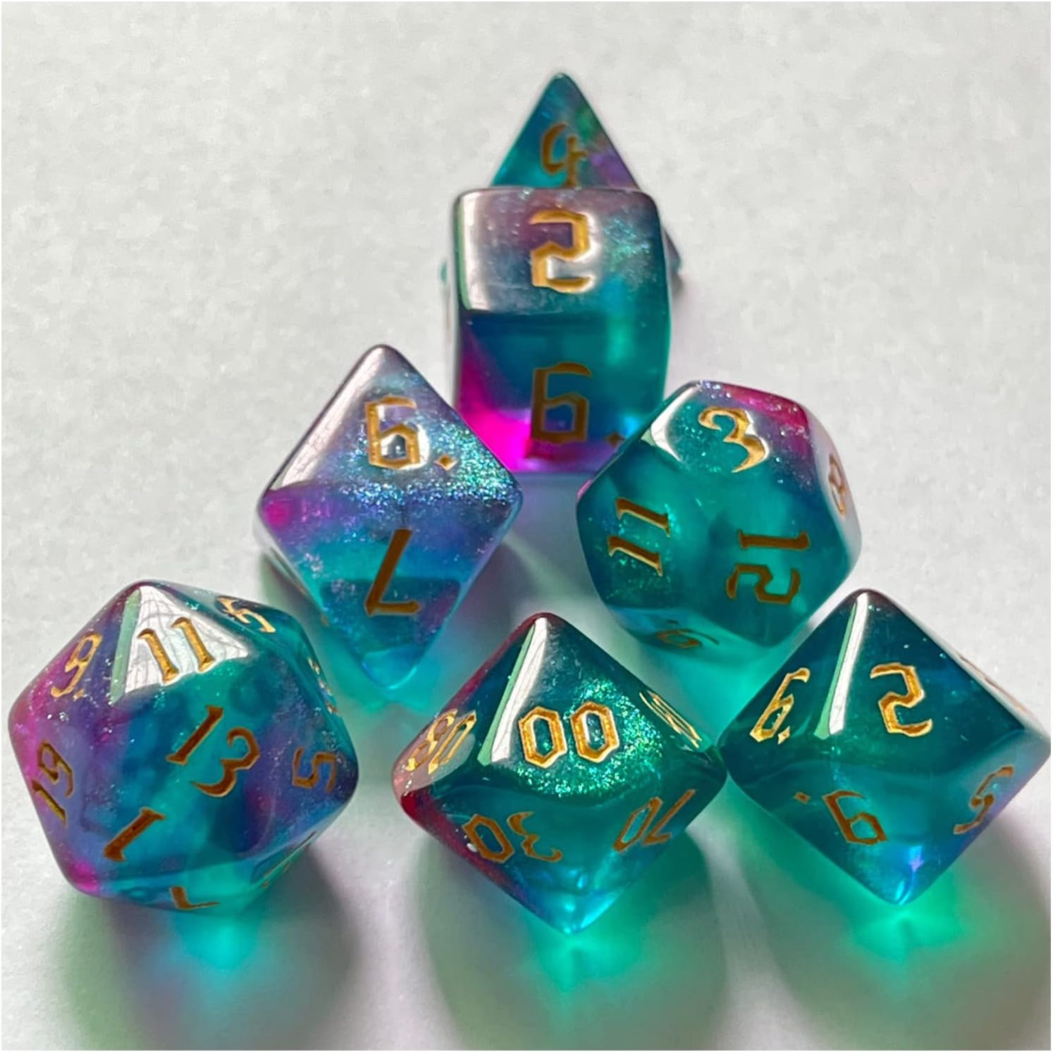 7Pcs Dice Glitter Polyhedral Dice Set for Table Game, 7-Die Dice DND Polyhedral Dice Set Role Playing Dice, Gaming Dices