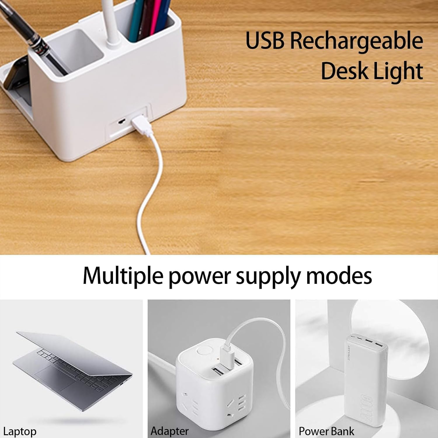 Cordless Desk Lamp, LED Desk Lamp with Pen/Phone Holder, Rechargeable Study Table Lamp with 360&deg; Gooseneck, for Kids/Student/College Dorm/Office image number 5