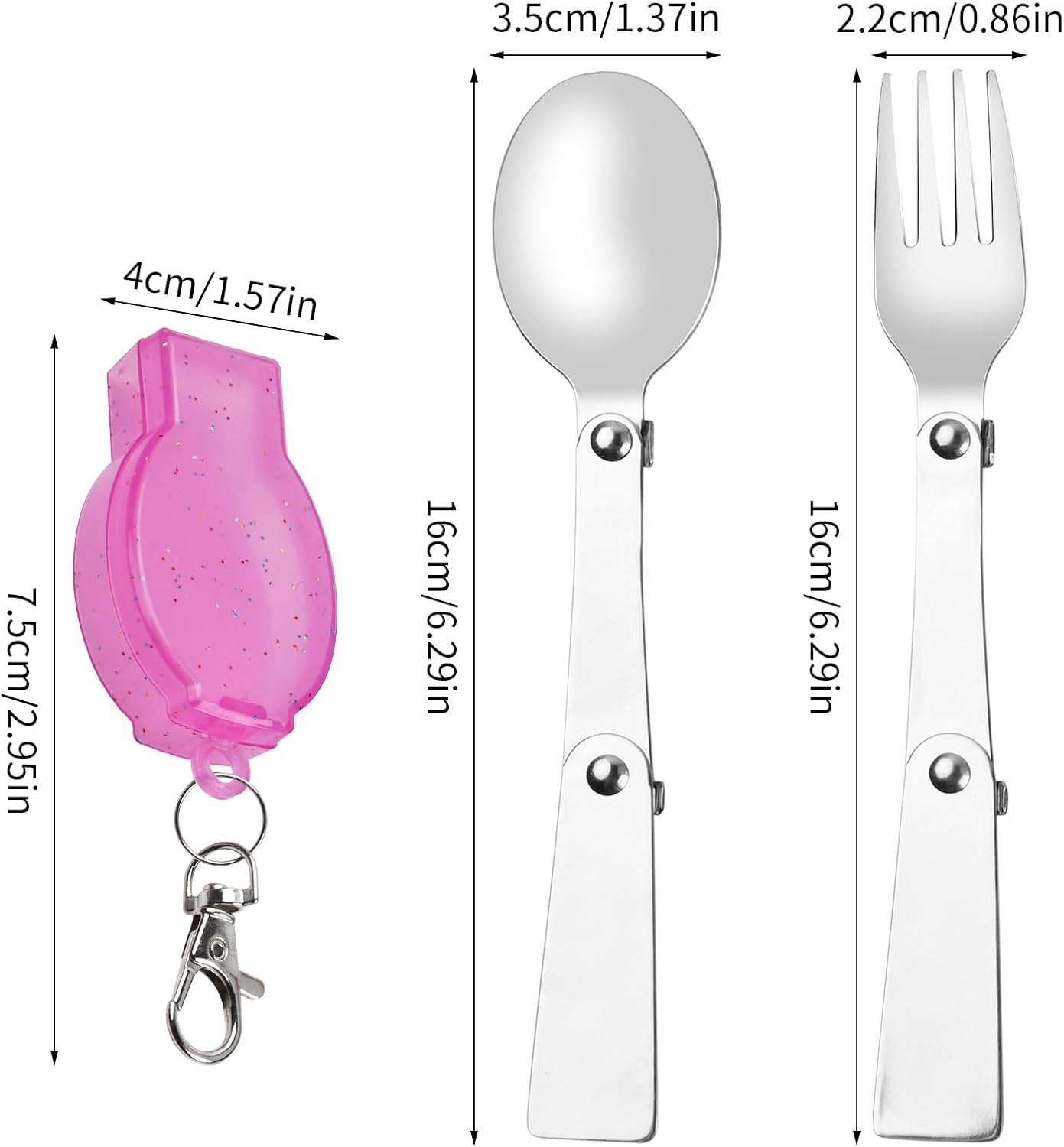 Hoxfly 2-Piece Foldable Stainless Steel Spoon and Fork Set, Includes 2 Cases, Portable Camping Cutlery for Outdoors Picnic Thermos Travel image number 2