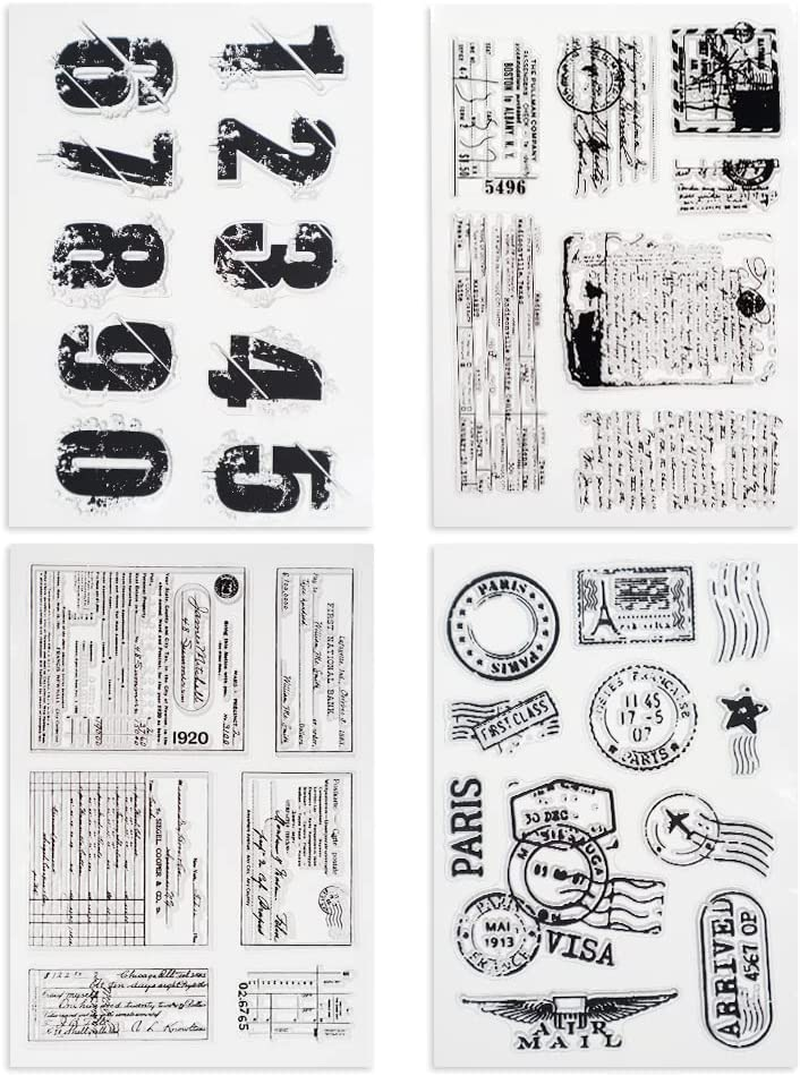 4 Themes 34Pcs Clear Stamps, Retro Rubber Clear Stamp, Transparent Silicone Clear Stamps Seal for DIY Scrapbooking Card Making Decoration, Style A image number 5