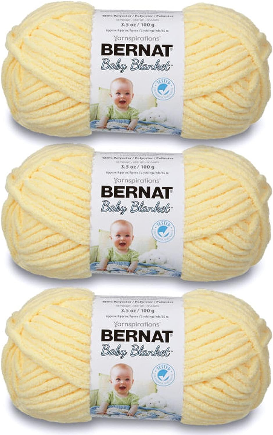 Bernat Baby Blanket Baby Blue Yarn - 3 Pack of 100G/3.5Oz - Polyester - 6 Super Bulky - 72 Yards - Knitting/Crochet