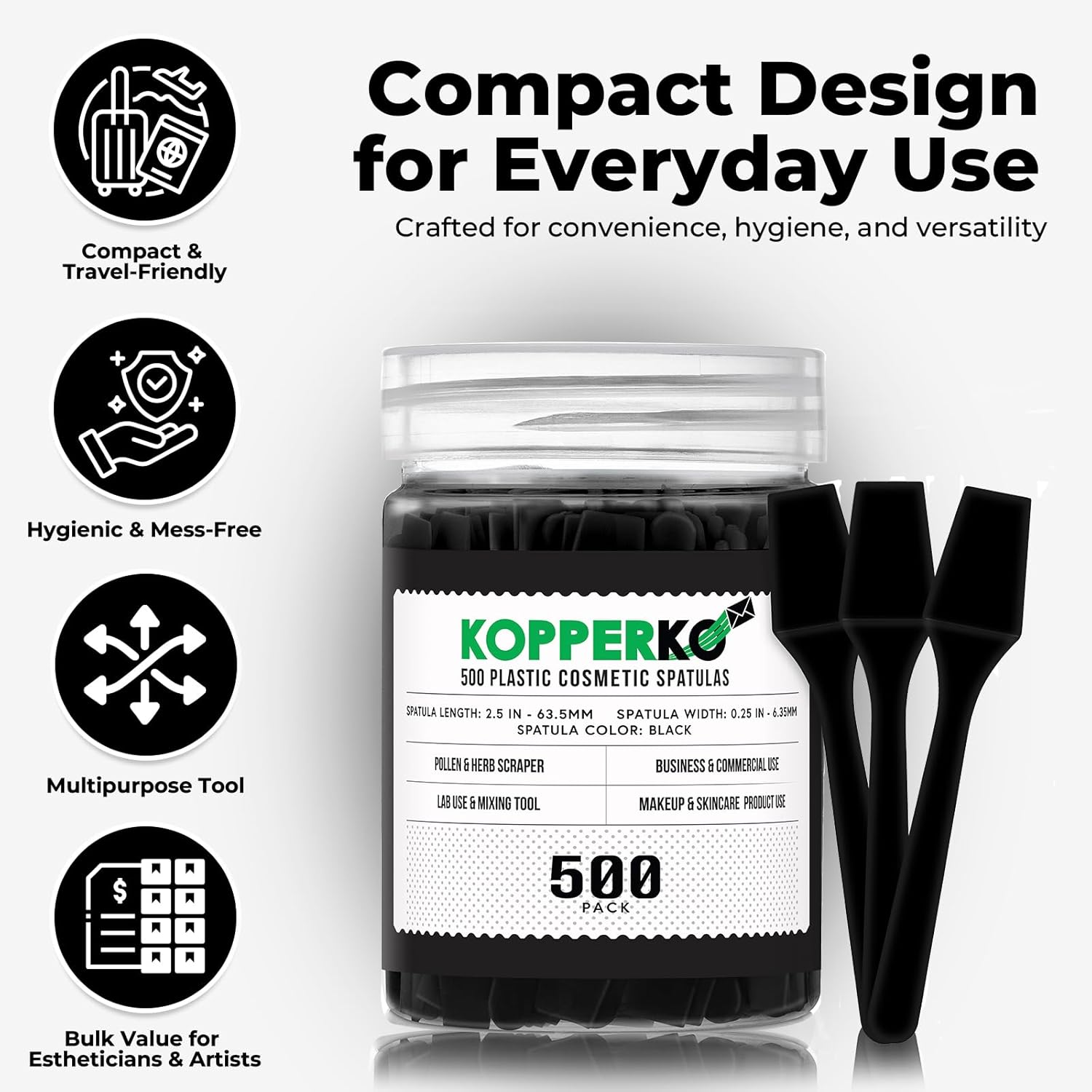 500 Pack 2.5 Inch Cosmetic Spatulas - Small Plastic Spatula for Cosmetics, Makeup, Creams, Crafts - Multipurpose Mini Applicators for Mixing Creams, Make-Up, Paste and Scraping Jars &ndash; Black image number 2