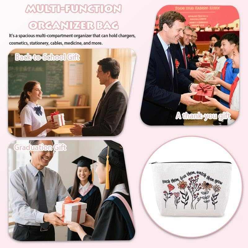 Appreciation Gifts for Teachers Thank You Makeup Cosmetic Bags Presents for Tutor Principal Thanksgiving Holiday Presents for Teacher Graduation Back-To-School Present for Colleague Coworkers - Multicolor Flower image number 4