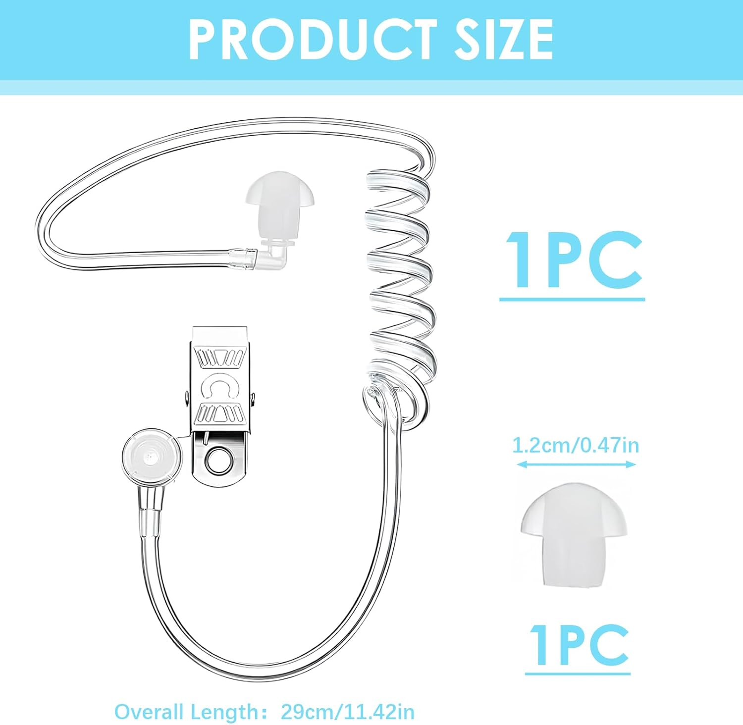 Earphones Sound Tube for Radios, Sound Tube Ear Insert, Bi-Directional Receiver, Transparent, Includes Retaining Clip and Earplugs, Suitable for Intercoms, One-Ear Headphones image number 4