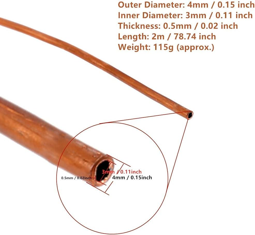 Soft 2M Copper Pipe for Cooling Plumbing, Fine Ductility, Resistant, Excellent Electrical Conductivity, 4 Mmx3Mmmm image number 2
