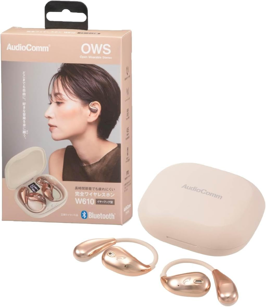 Ohm (OHM) Audiocomm Fully Wireless Earbuds OWS Ear Hooks Beige |HP-W610N-U 03-3194 Ohm Electric