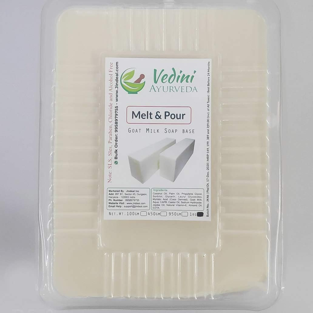 Vedini Goat Milk Melt and Pour Soap Base - Gylcerine, Natural, Pure Organic, SLS, Sles, Paraben and Alcohol Free Bar for Soap Making, Hand Soap, Craft Soap (1Kg)