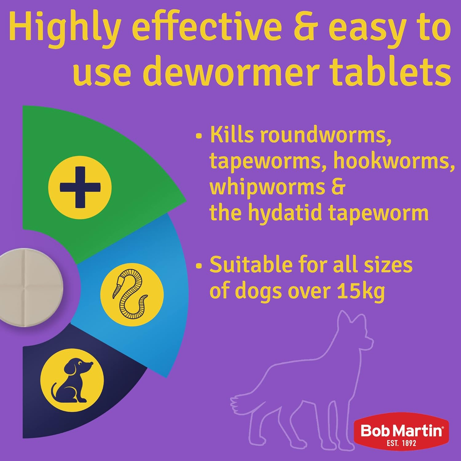 Bob Martin Worming Tablets for Dogs - Worming Treatment for Medium & Large Dogs. Kills 5 Most Common Worms in 1 Dose. 4 Chewable Liver Flavored Tablets 40G image number 5