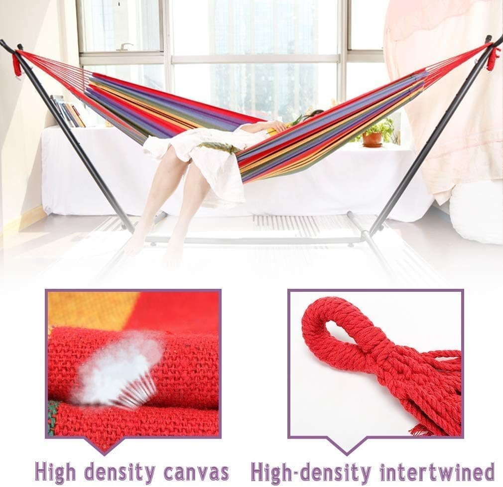 Double Hammock with Stand Heavy-Duty Space Saving Steel Stand outside Garden Yard Outdoor 600Lb Capacity Easy Assembly Hammocks and Portable Carrying Bag,Perfect for Indoor,Yard (Orange) - Orange image number 5