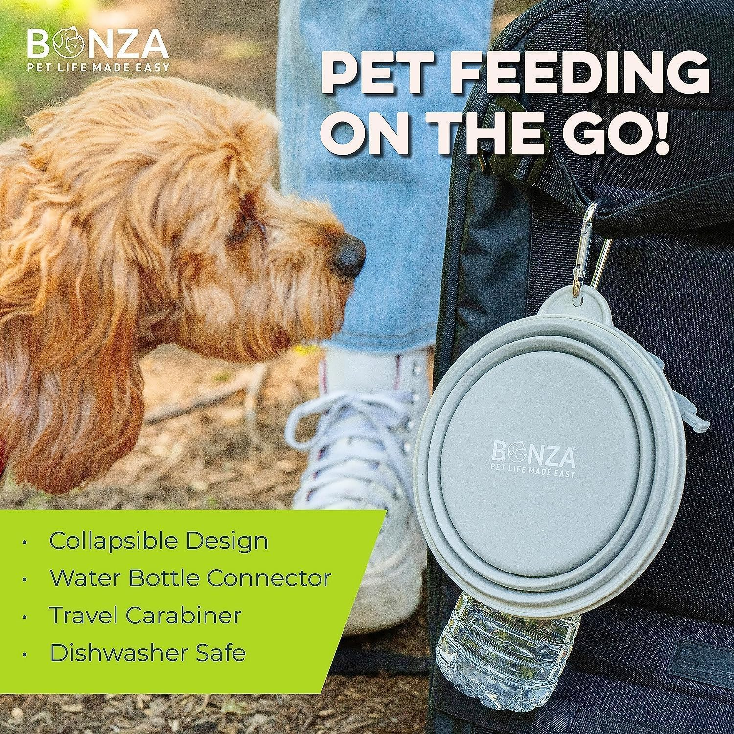 Bonza by Leash Boss Small Collapsible Dog Bowl Twin Pack, Sturdy Reinforced Rim, Includes Carabiner & Water Bottle Holder Keychain, Black image number 7