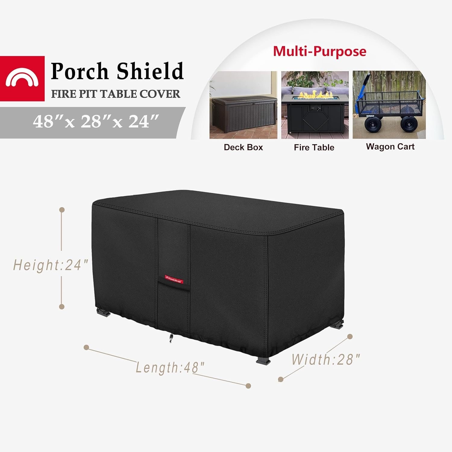 Porch Shield Patio Fire Pit Cover - Waterproof 600D Outdoor Rectangular Fire Table Cover Deck Box Protector - 48 X 28 Inch, Black image number 6
