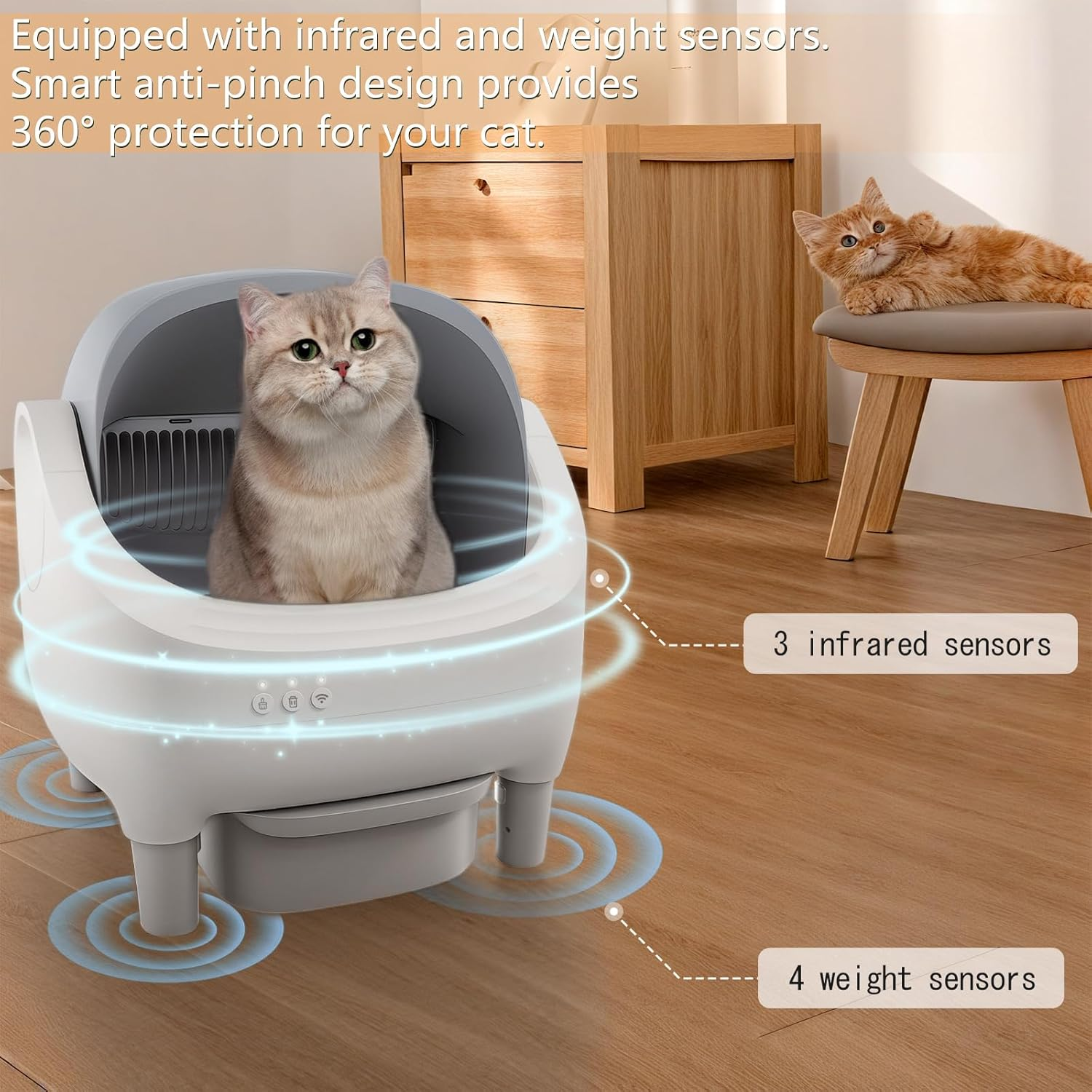 Self Cleaning Cat Litter Box, Open Top Automatic Cat Litter Box for Multiple Cats with App Control and Safety Protection, Odor-Free Waste Disposal Includes Trash Bags image number 3