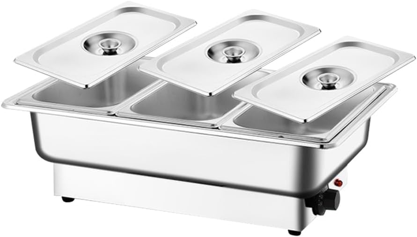 Zertylre 9L Food Warmer Buffet Server, 3 Trays 600W Stainless Steel Electric Adjustable Temperature Freestanding Lids, Chafing Dish Set for Parties, Banquets, Catering Events (9L)