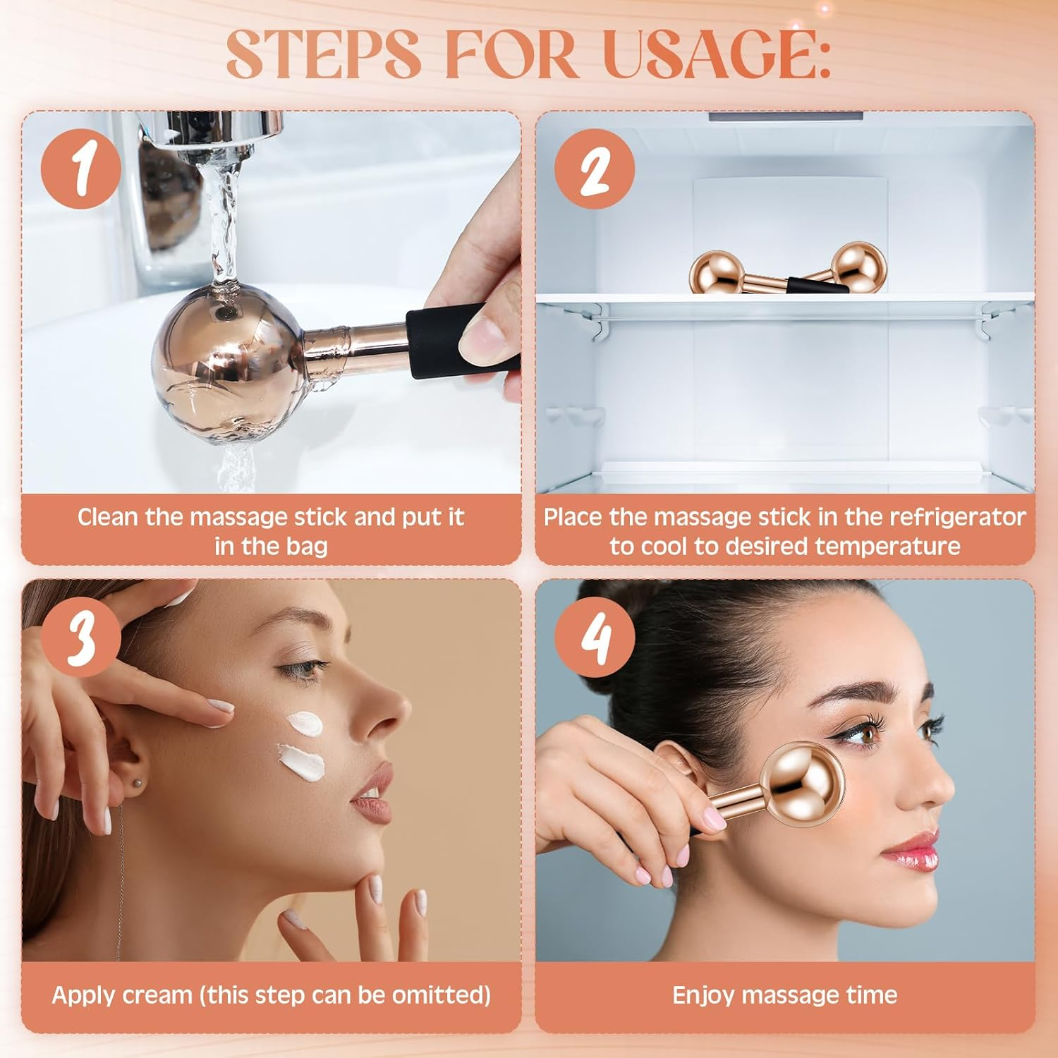 Baderke 2 Pcs Ice Globes for Facials Stainless Steel Cooling Globes Unbreakable Cooling Roller for Women Ice Balls Cryo Sticks for Face Skin Care for Dark Circles, Puffiness (Rose Gold (Black Handle)) image number 3