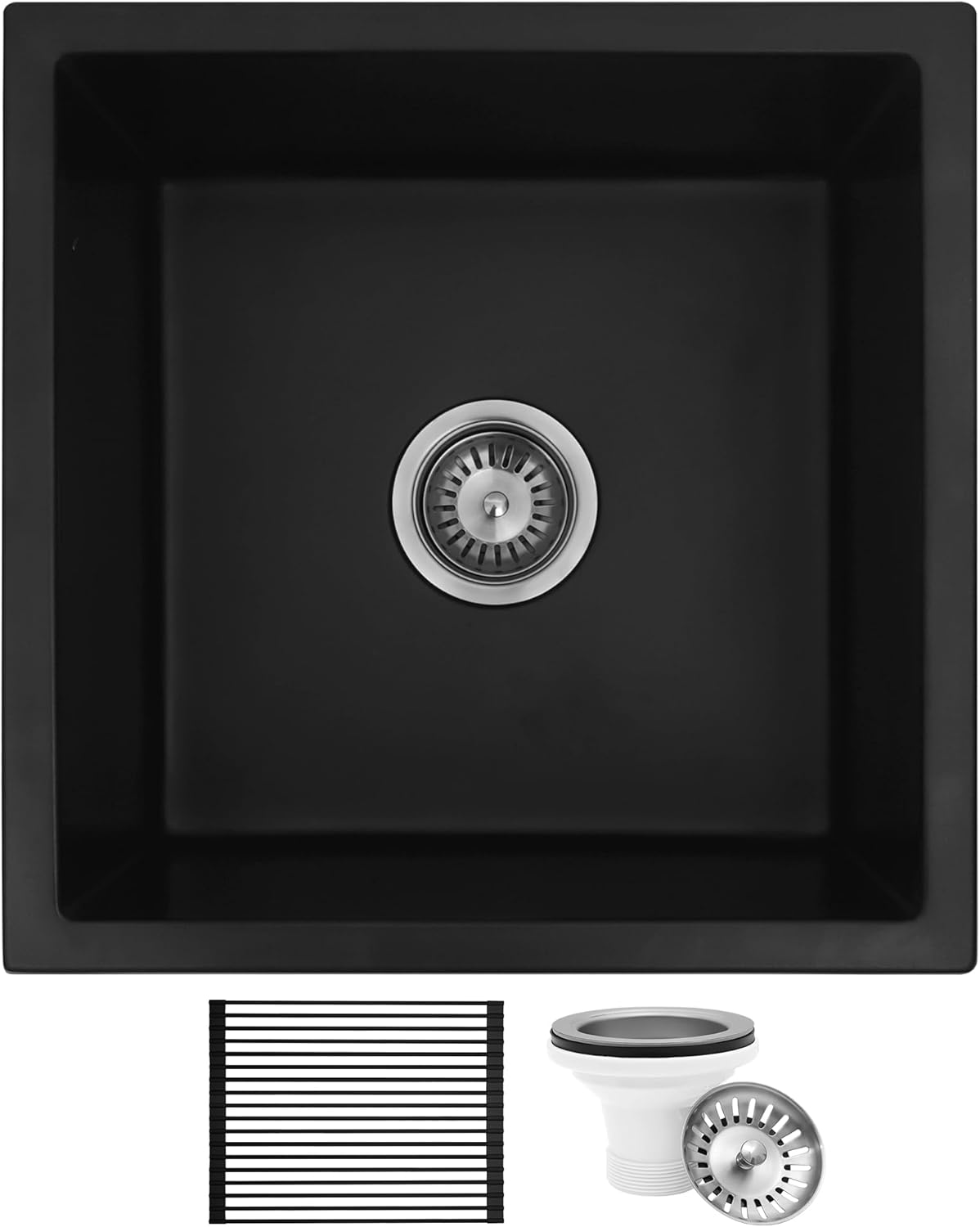 MILOSEN Black Kitchen Sink 45X45Cm, Granite Stone Sink, Mini Black Bar Sink, Undermount Kitchen Sink, Single Bowl Kitchen Sink image number 5