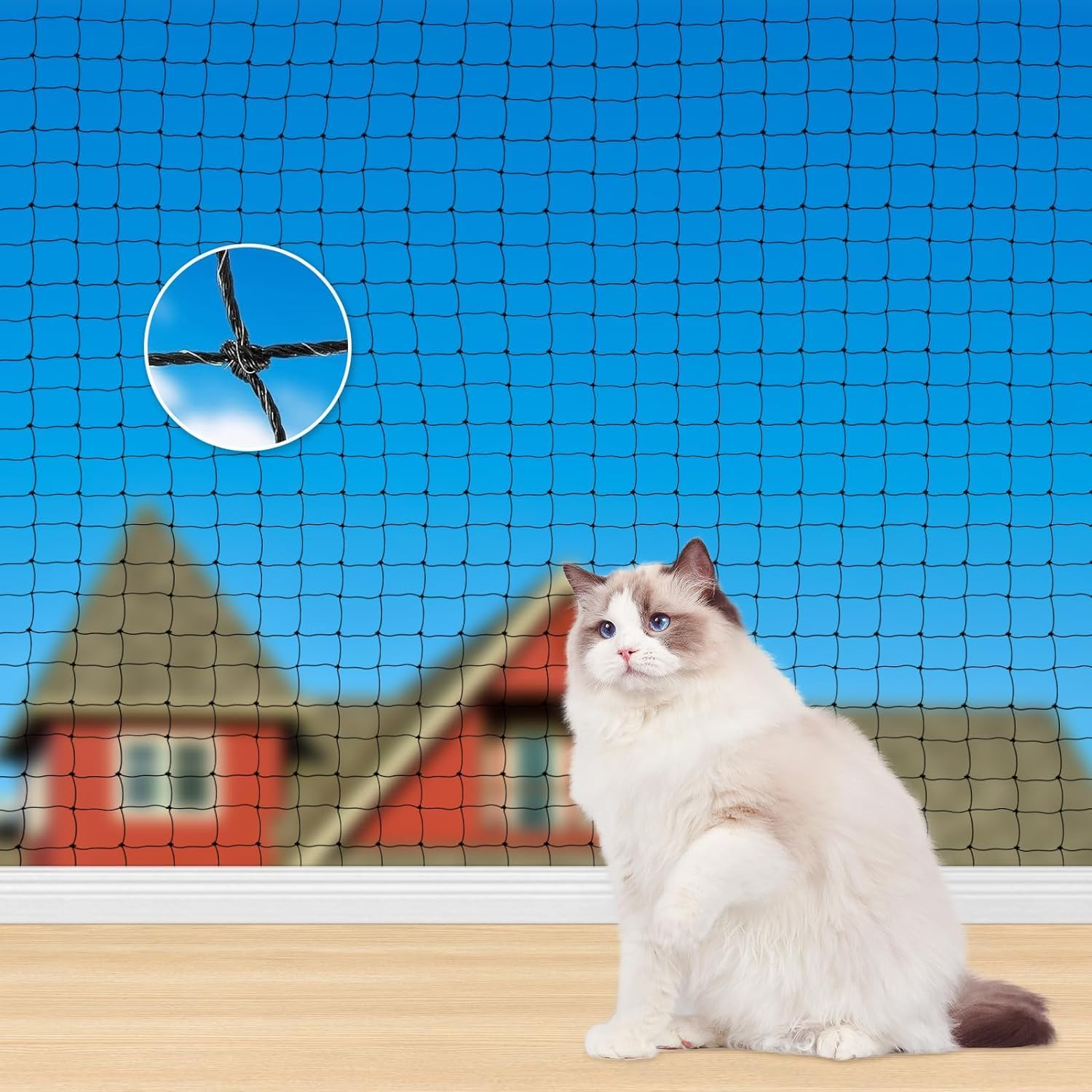 TOFFCAEA Cat Net for Balcony, 10 X 3 M Cat Net, Wire Reinforced, with 28 M Mounting Rope, Strong, Durable, Uv-Resistant, Weatherproof, Suitable for Balconies, Patios and Windows (Black, 10 X 3 M)