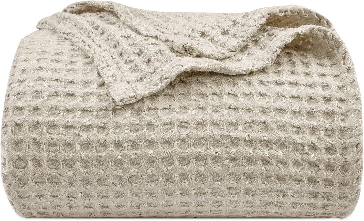 100% Cotton Blanket, Waffle Weave Blanket for Bed and Sofa, Breathable and Soft, 350GSM Premium Cotton, White, 127X152Cm