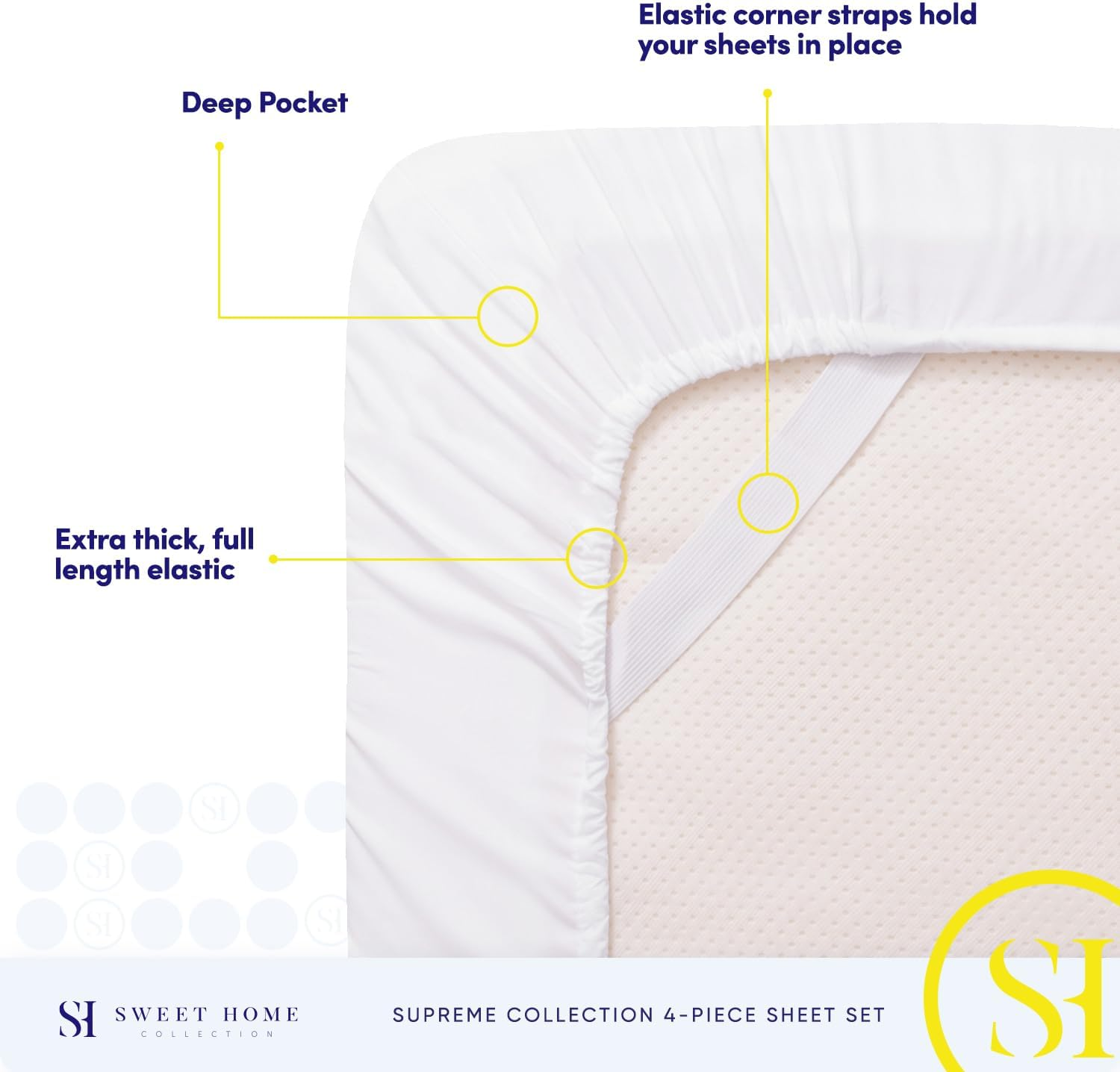Split King Sheets - Breathable Luxury Sheets with Full Elastic & Secure Corner Straps Built in - 1800 Supreme Collection Extra Soft Deep Pocket Bedding Set, Sheet Set, Split King Size, White image number 1