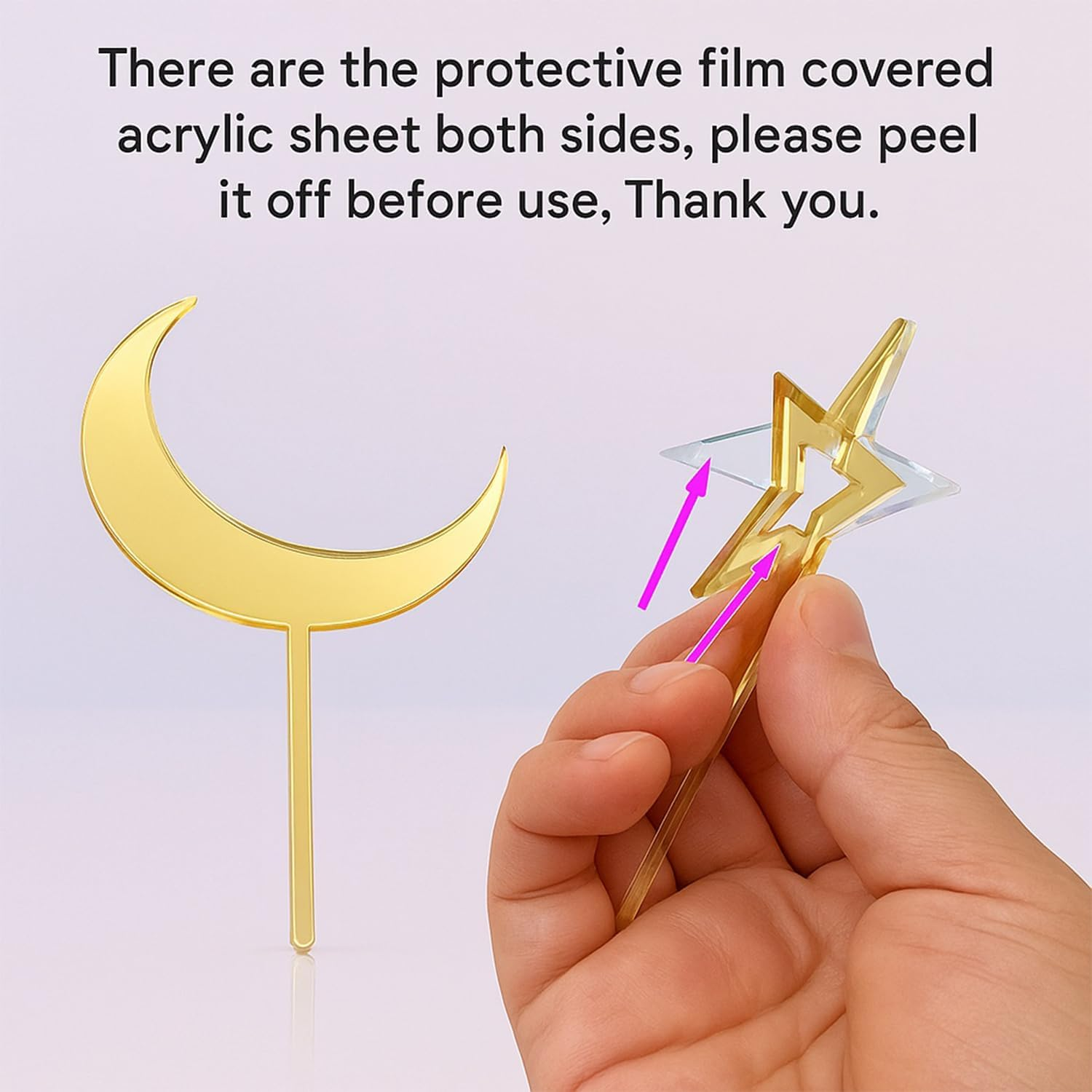 Moon Star Cake Toppers, Acrylic Glitter Gold Decoration for Baby Shower, Wedding, Birthday Party, Mirror Gold Finish, Star and Moon Design - Ermaoo image number 5