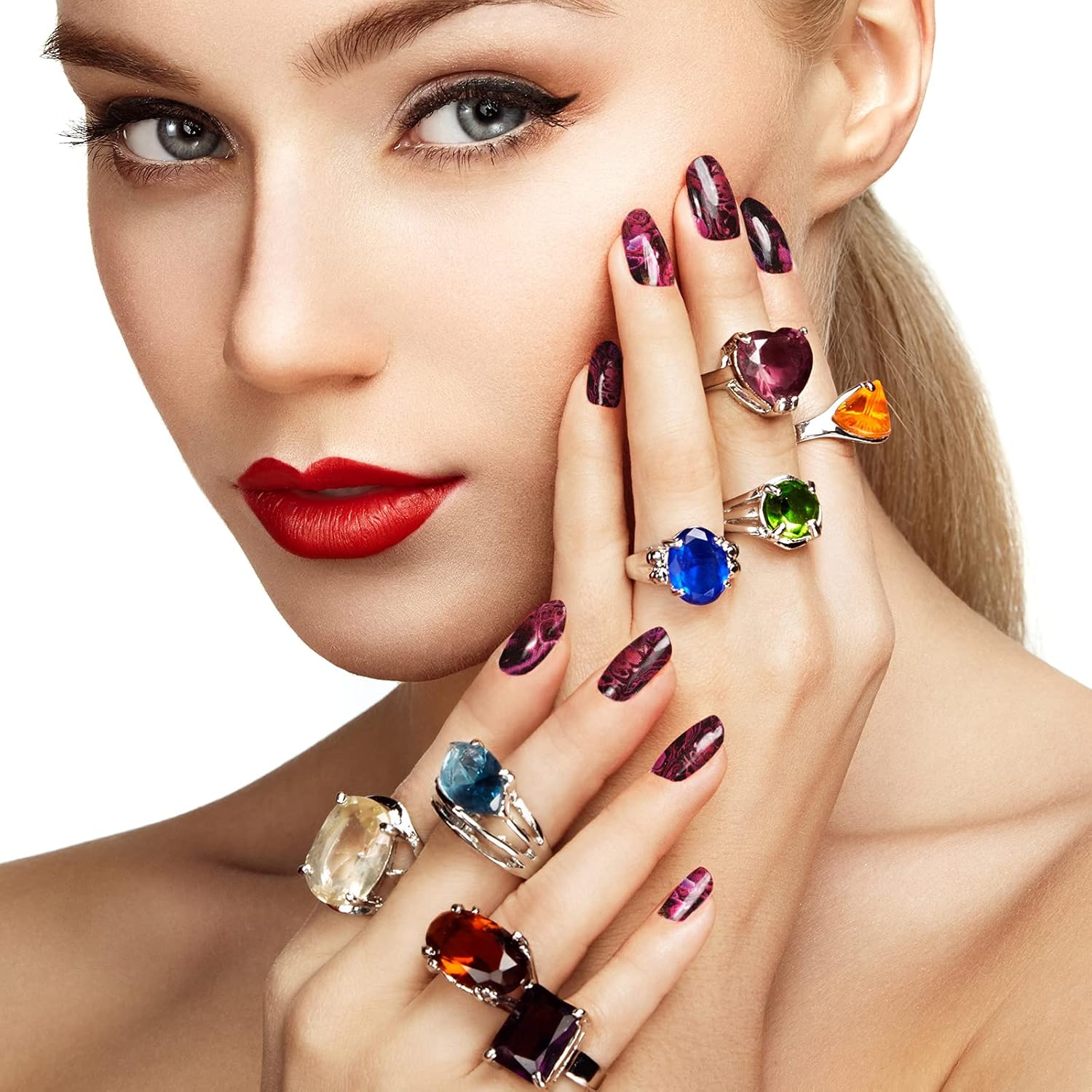 Maitys 336 Pieces 24 Sheets Full Wrap Nail Polish Strips Stickers Self Adhesive Gel Nail Strips Art Decals with File for Women DIY Decorations(Cool Style)