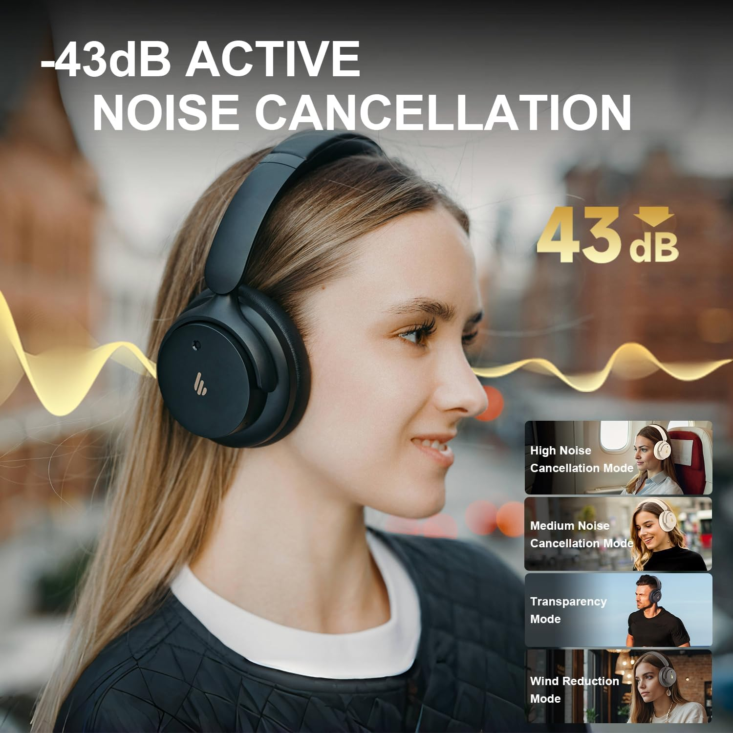 Edifier H9 Hybrid Active Noise Cancelling Headphones Bluetooth 5.4, over Ear Headphones Wireless with 75H Playtime, Hi-Res Audio, Spatial Audio, Multipoint Connection, Clear Calls, Foldable - Black - Grey image number 2