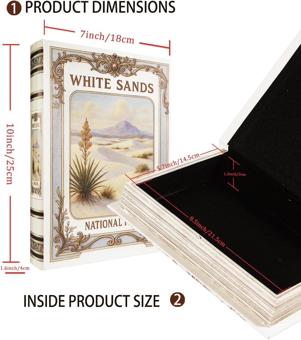 Decorative Wooden Book Box - Vintage Faux Book Boxes with National Park Design, Secret Storage with Magnetic Closure, Leather Cover, Perfect for Home Office Bookshelf (1 X White Sands) image number 6