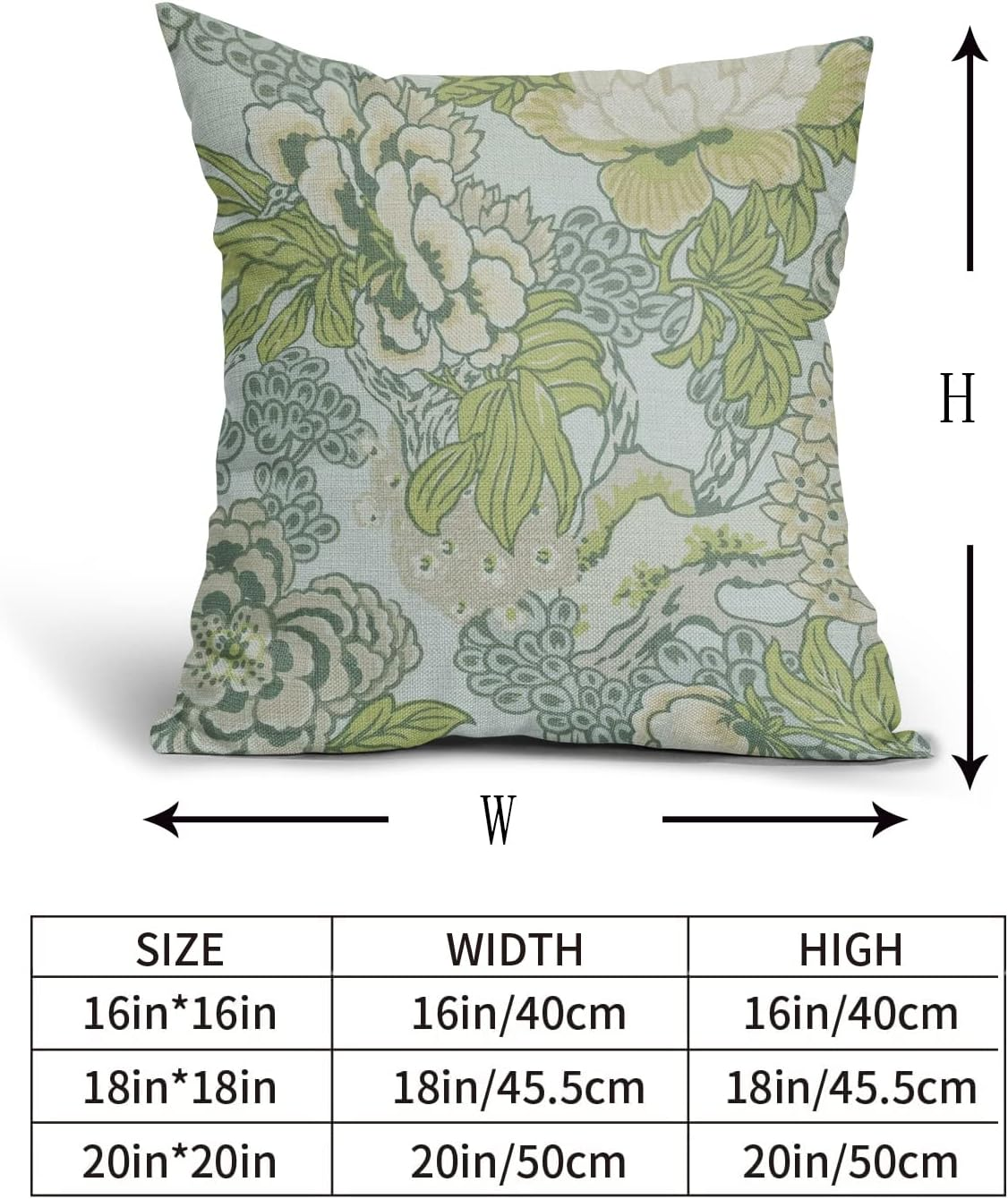 Sweetshow Spring Green Flowers Chinoiserie Pillow Covers 2 Packs 20X20 Inch Lighe Green Floral Throw Pillows Vintage Sage Green Decor Cushion Cover Linen Patio Furniture Sofa Bedroom Indoor Outdoor image number 7