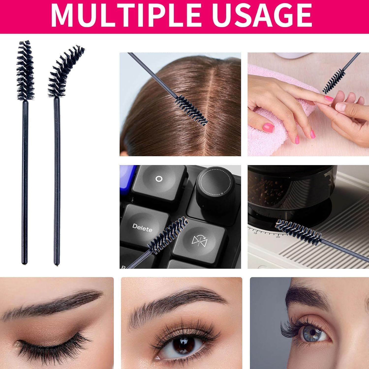 200Pcs Eyelash Brushes Wands, Disposable Spoolies Mascara Brush,Eye Lash Wands Applicator, Eyebrow Brush Castor, Spoolie Extension Mascara-Black image number 6