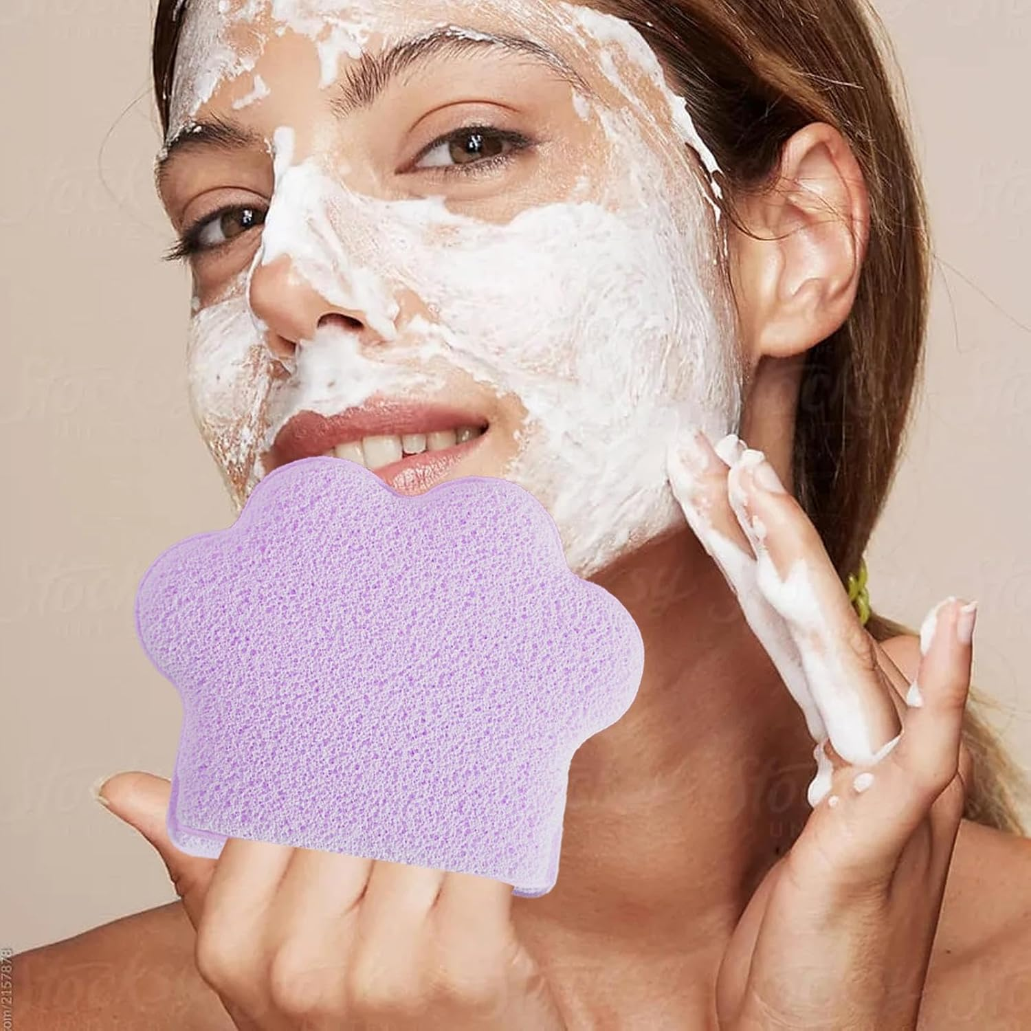 Cat Paw Sponge - Facial Cleansing Pad for Skincare Routine | Enlarged Compressed Design with Soft Texture, Glove Type Cosmetic Remover for Daily Makeup Wipe, Bathing Accessories, Home Use image number 5