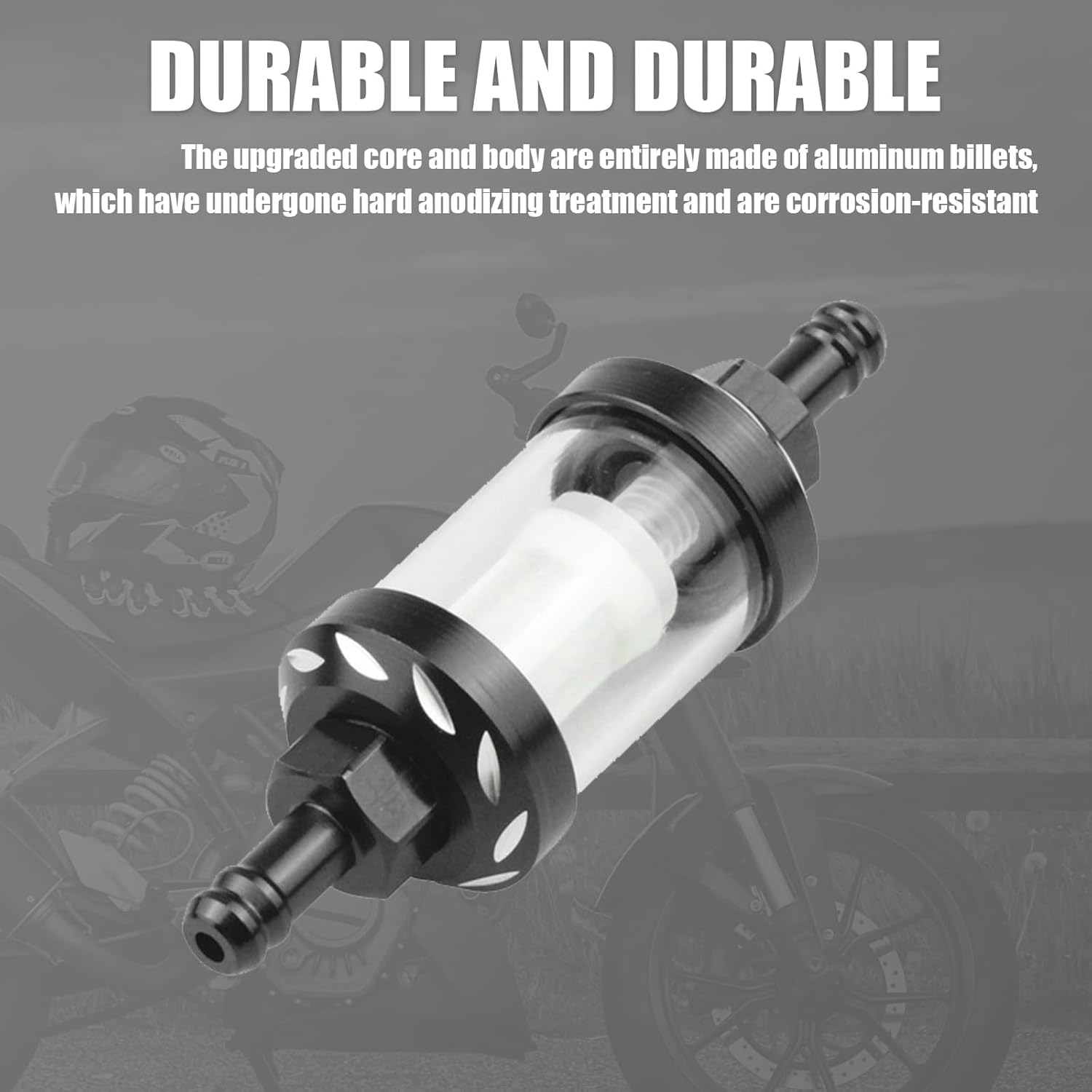 1 PC Automotive Fuel Filter, 1.1" X 3.62" Alloy Tempered Glass Patterned Surface Filter Oil Cup, Auto Modification Accessories, Suitable for Cars, Motorcycles, Off-Road Vehicles (Black) image number 2