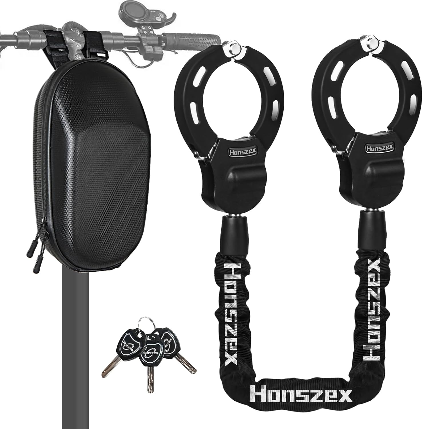 Honszex E Scooter Lock, Black, Handcuff Lock with Key, High Security, Rubber Lock Sleeve, 60Cm Chain, Portable Hanging Bag