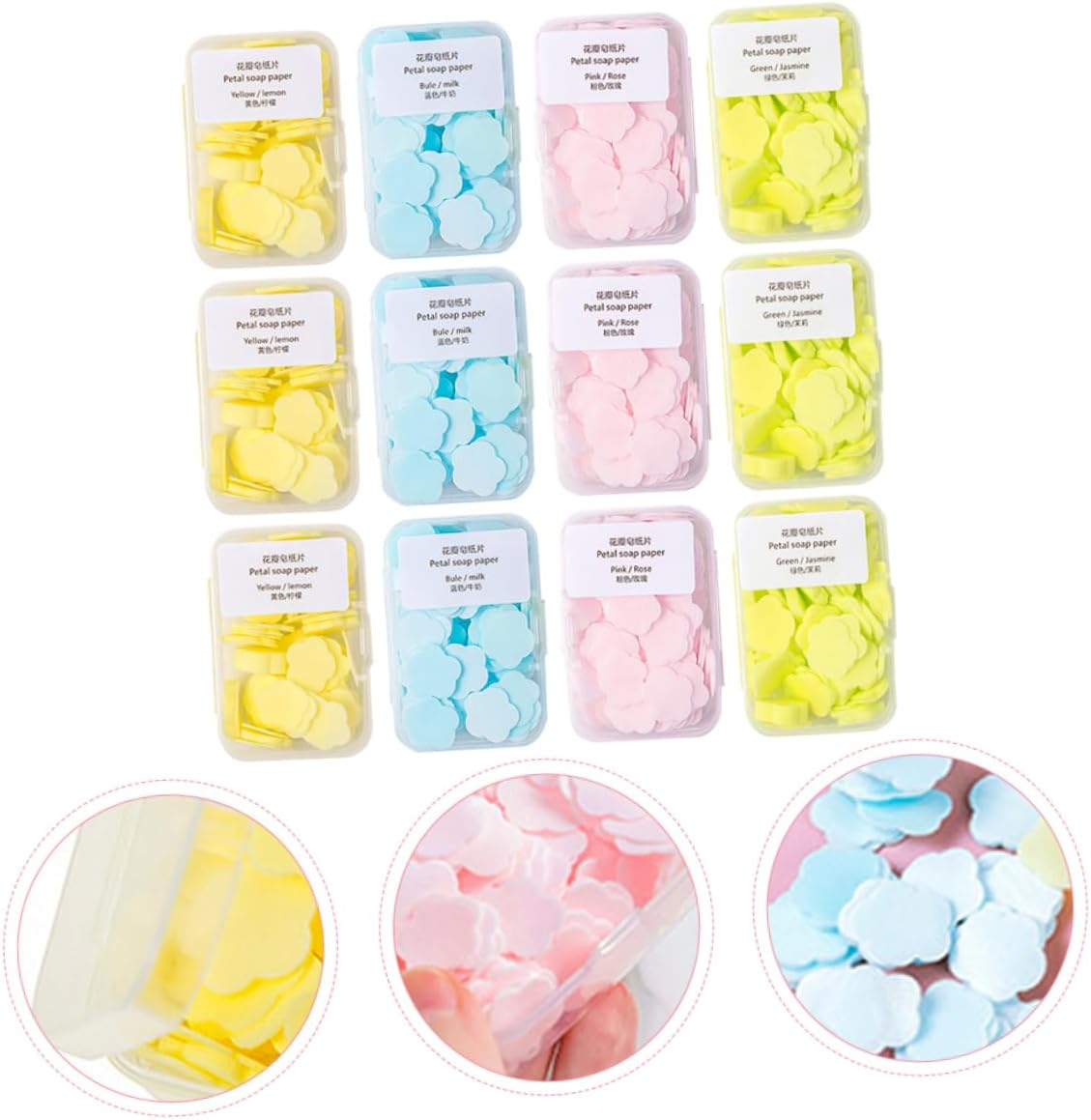 GRIRIW Portable Soap Paper Sheets 16 Boxes of Disposable Hand Soap Flakes in Lemon Milk Rose and Jasmine Scents Travel-Friendly Hand Washing Solution for Outdoor and On-The-Go Use image number 6