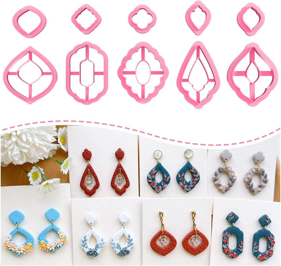 Keoker Clay Cutters, Organic Polymer Clay Cutters for Earrings Making, 20 Shapes Floral Polymer Clay Cutters, Studs Clay Cutters for Polymer Clay Jewelry (A+B)