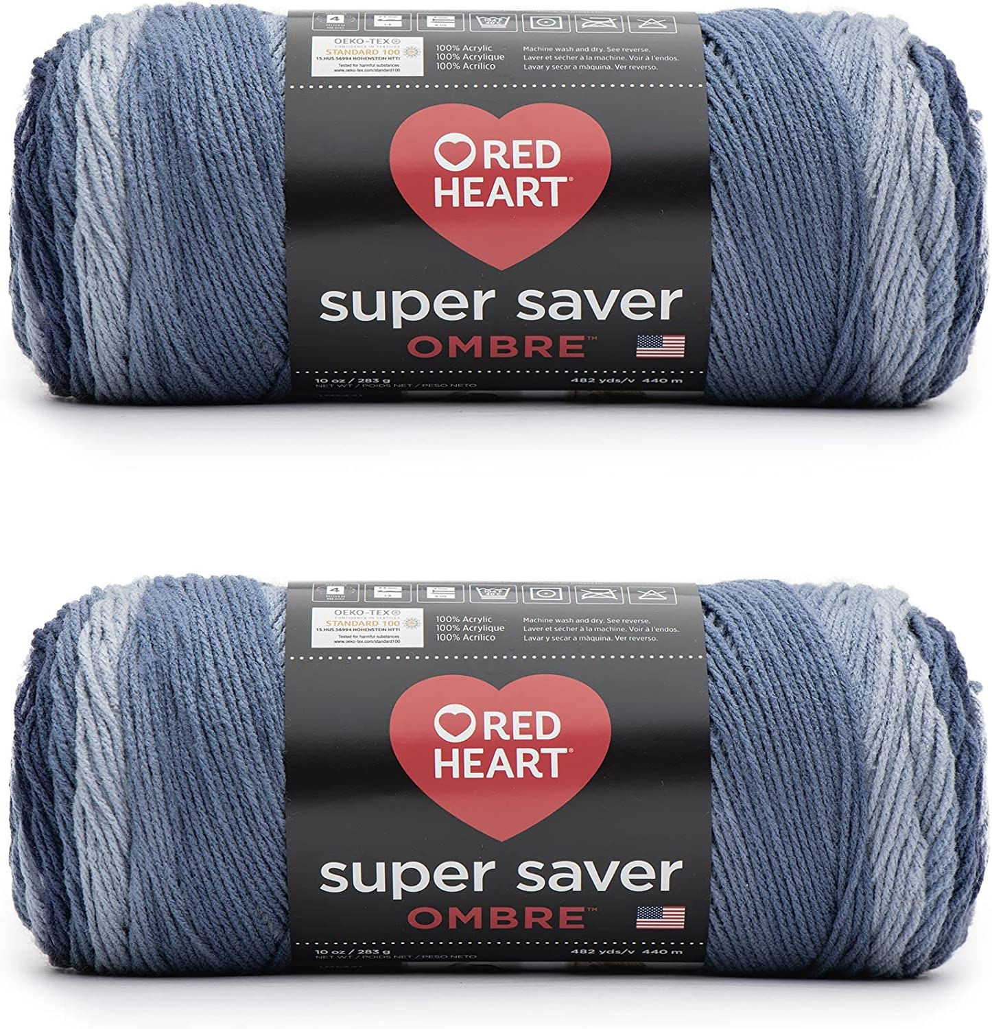 Red Heart Super Saver Ombre Sunny Yarn - 2 Pack of 10Oz/283G - Acrylic - 4 Medium (Worsted) - 482 Yards - Knitting/Crochet