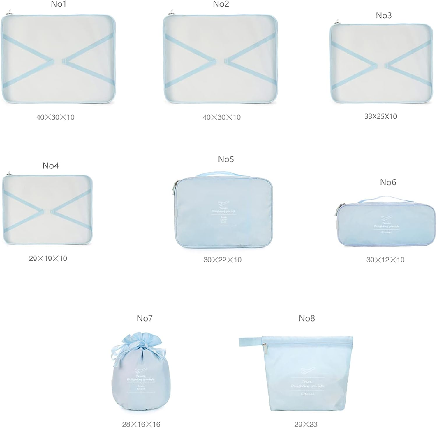 Packing Cubes 8-Pcs Travel Organizer Accessories Travel Luggage Storage Bag with Shoe Bag Toiletry Bags Andunderwear Bag,Navy Blue image number 4