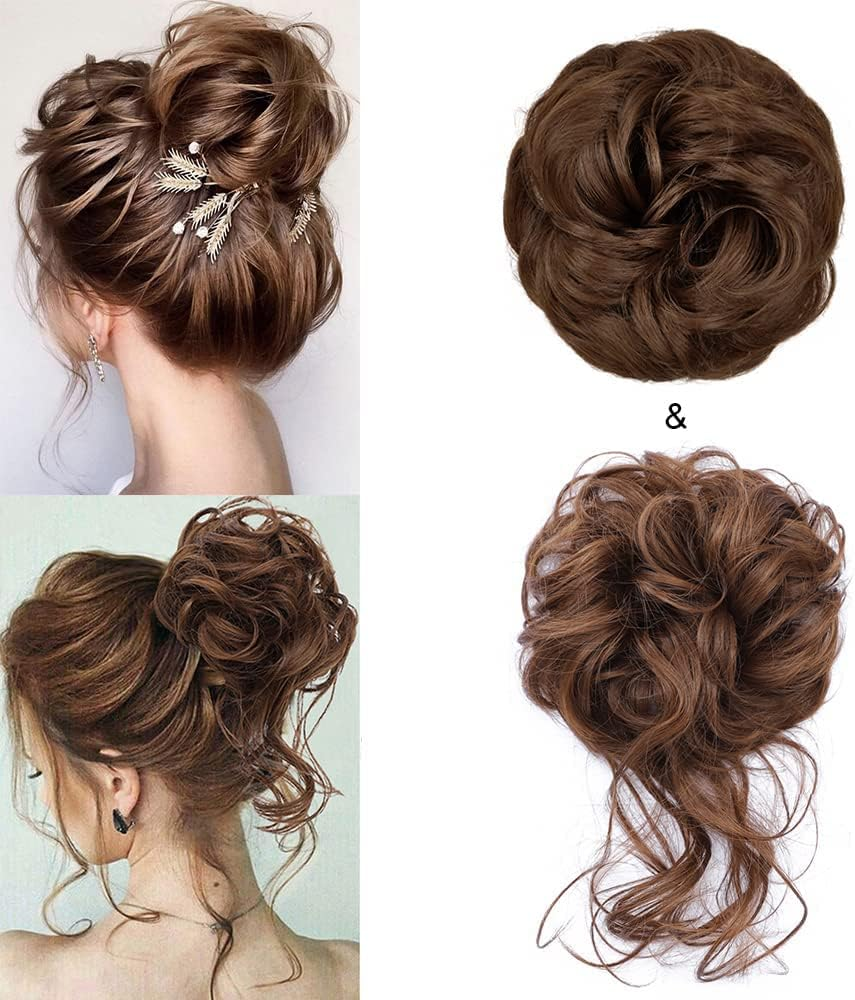 KETHBE 1.Elegant Design:This Messy Curly Bun with Some Loose Strands of Long and Wavy Hair Looks Soft and Spirited When You Wear It. image number 2