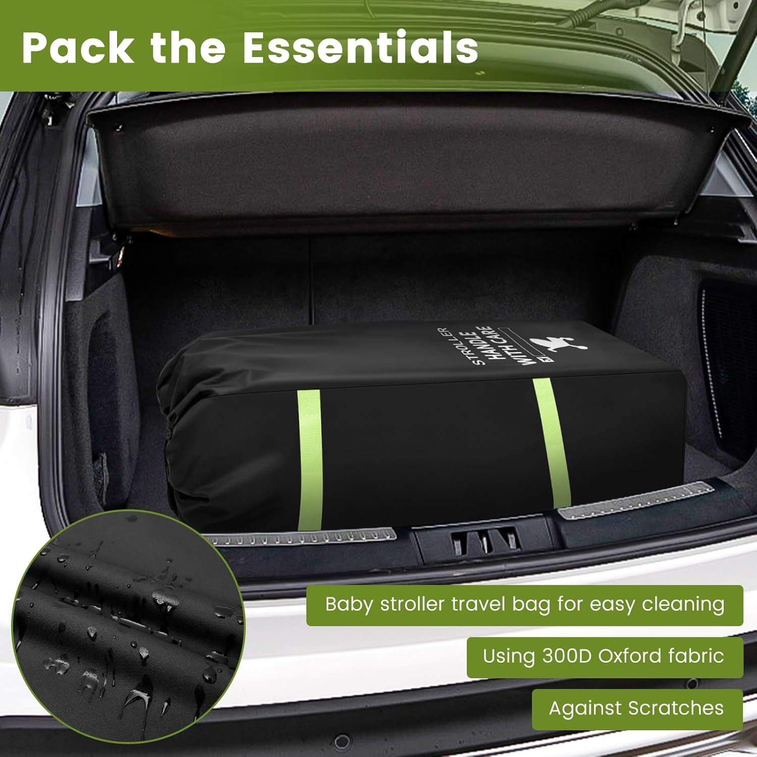 Stroller Bag for Airplane, Gate Check Waterproof Oxford Stroller Travel Bag, Foldable and Portable Design with Hand Straps Black 53X31X114Cm image number 4