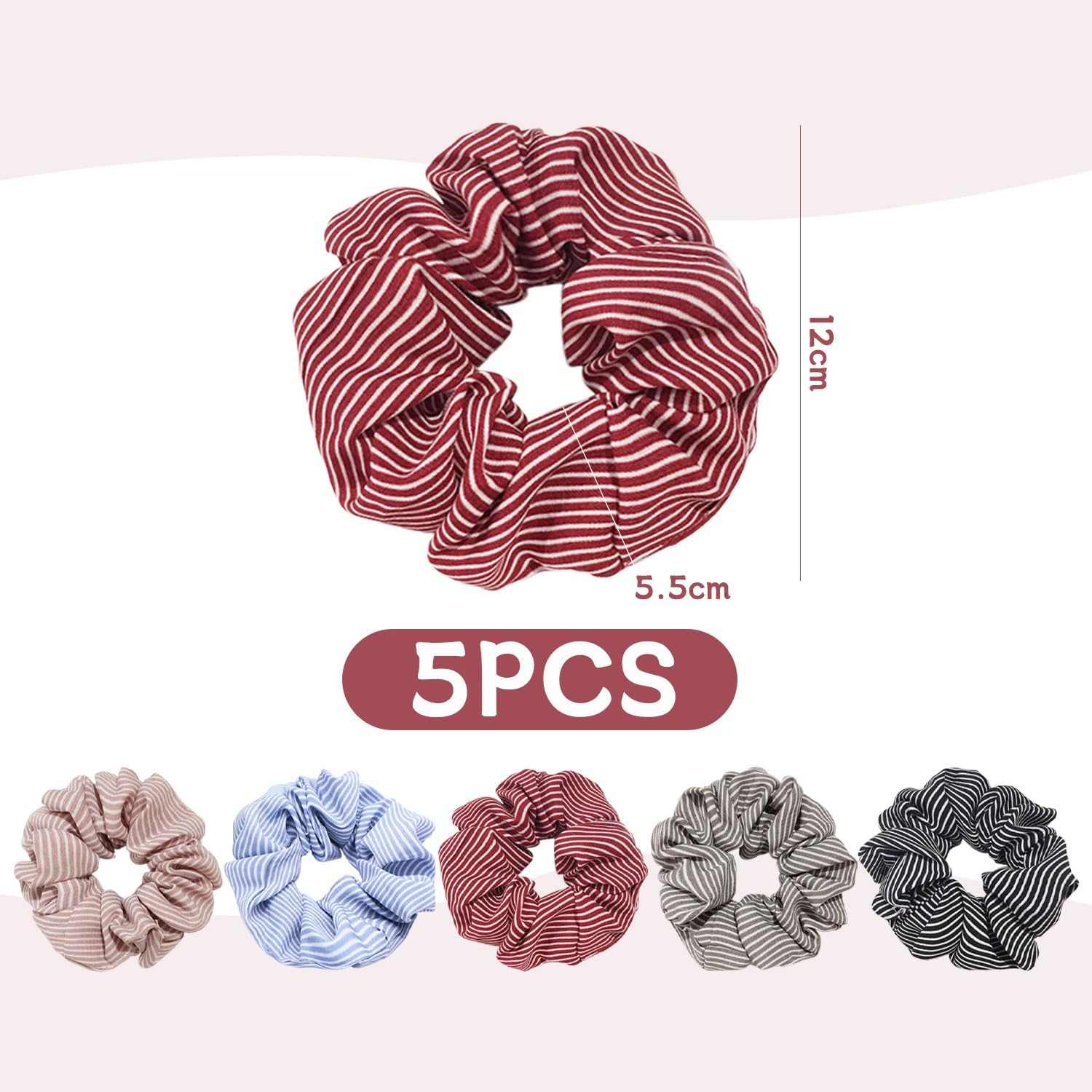 Pack of 5 Striped Hair Rings, Elastic Hair Rings, Women'S Hair Accessories, Hairstyle Tools, Simple and Versatile Hair Accessories. image number 1