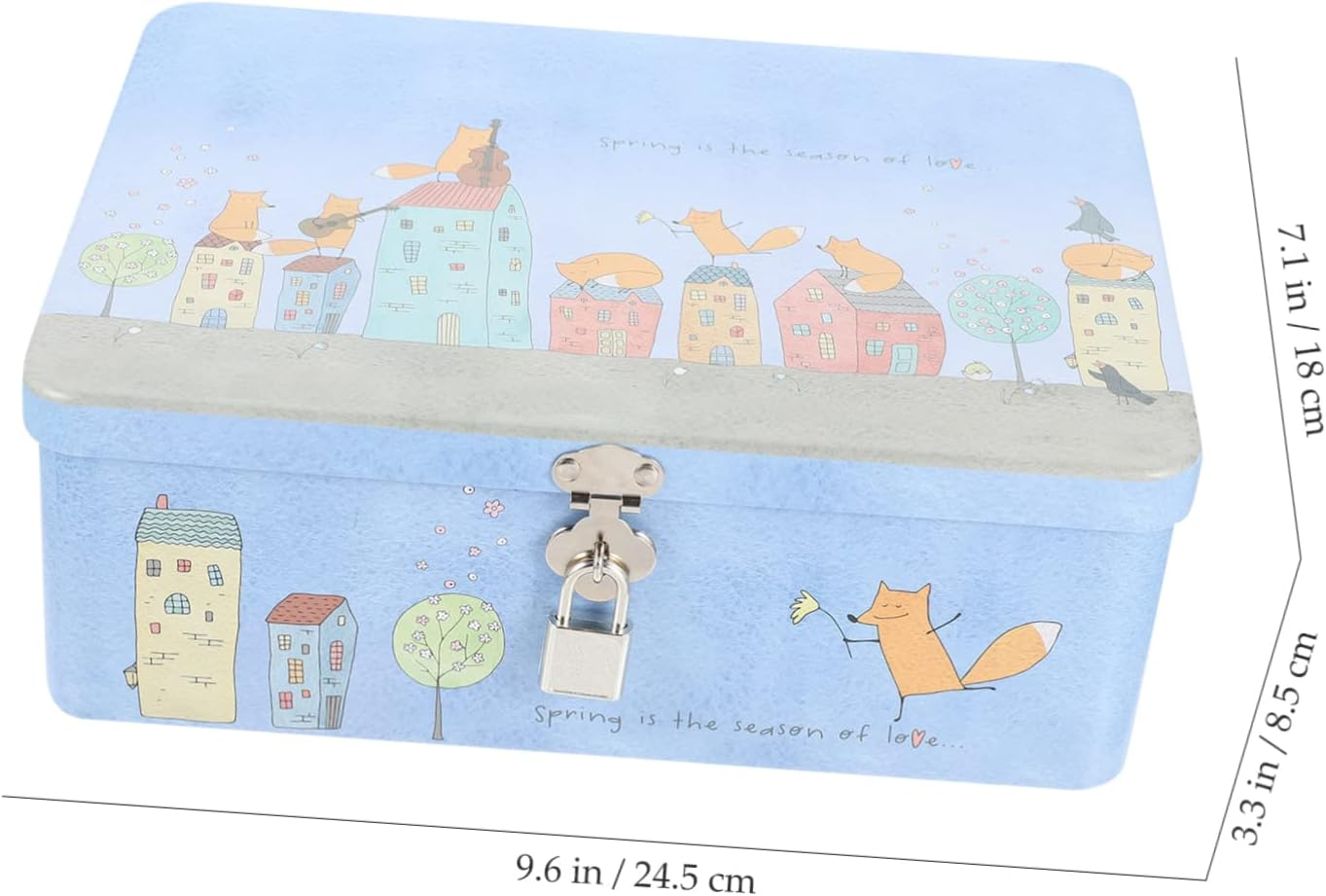 Vintage Tin Box Lock Large Portable Storage Keepsake Box Desktop Organizer for Home Office Use Key Lock image number 5