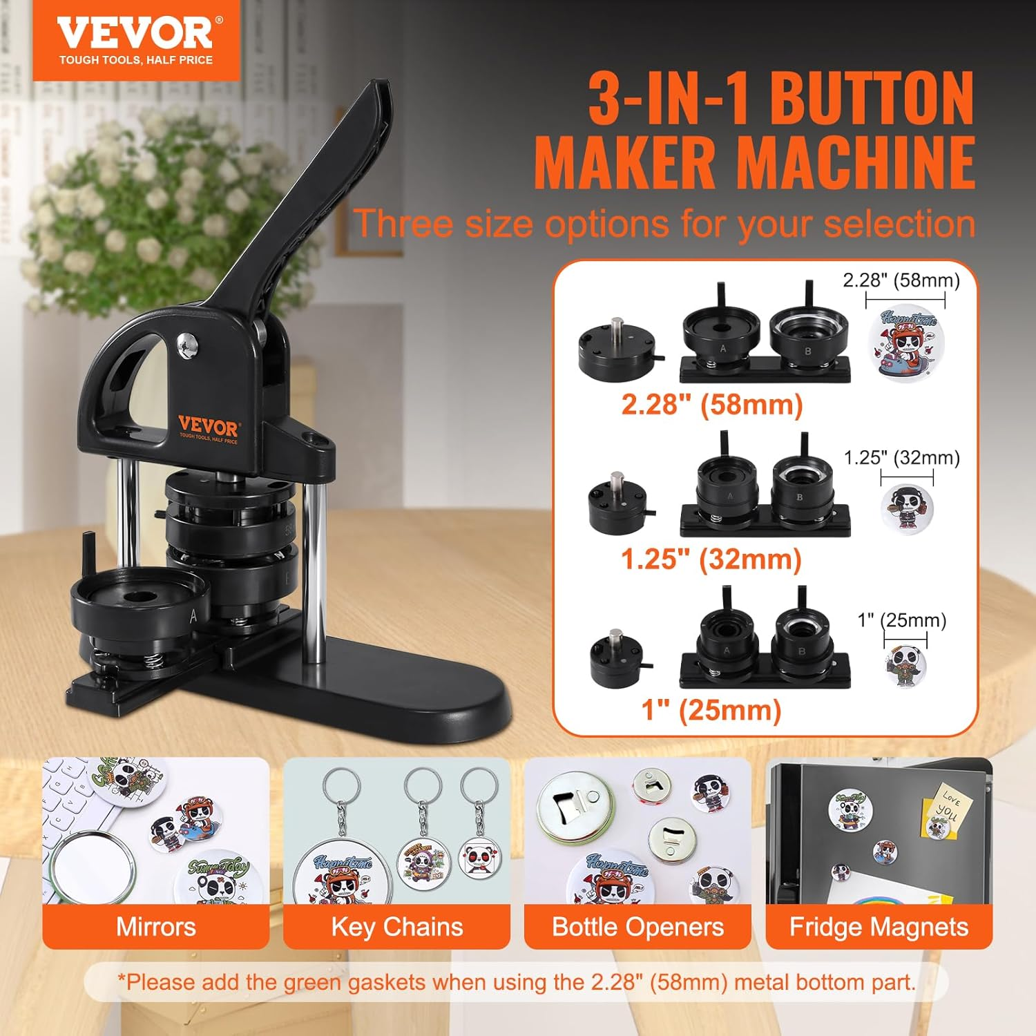 VEVOR Button Maker Machine, 1/1.25/2.28 Inch(25/32/58Mm) 3-In-1 Pin Maker, Installation-Free Badge Punch Press Kit, Button Making Supplies with 300Pcs Button Parts, Circle Cutter, Magic Book image number 5