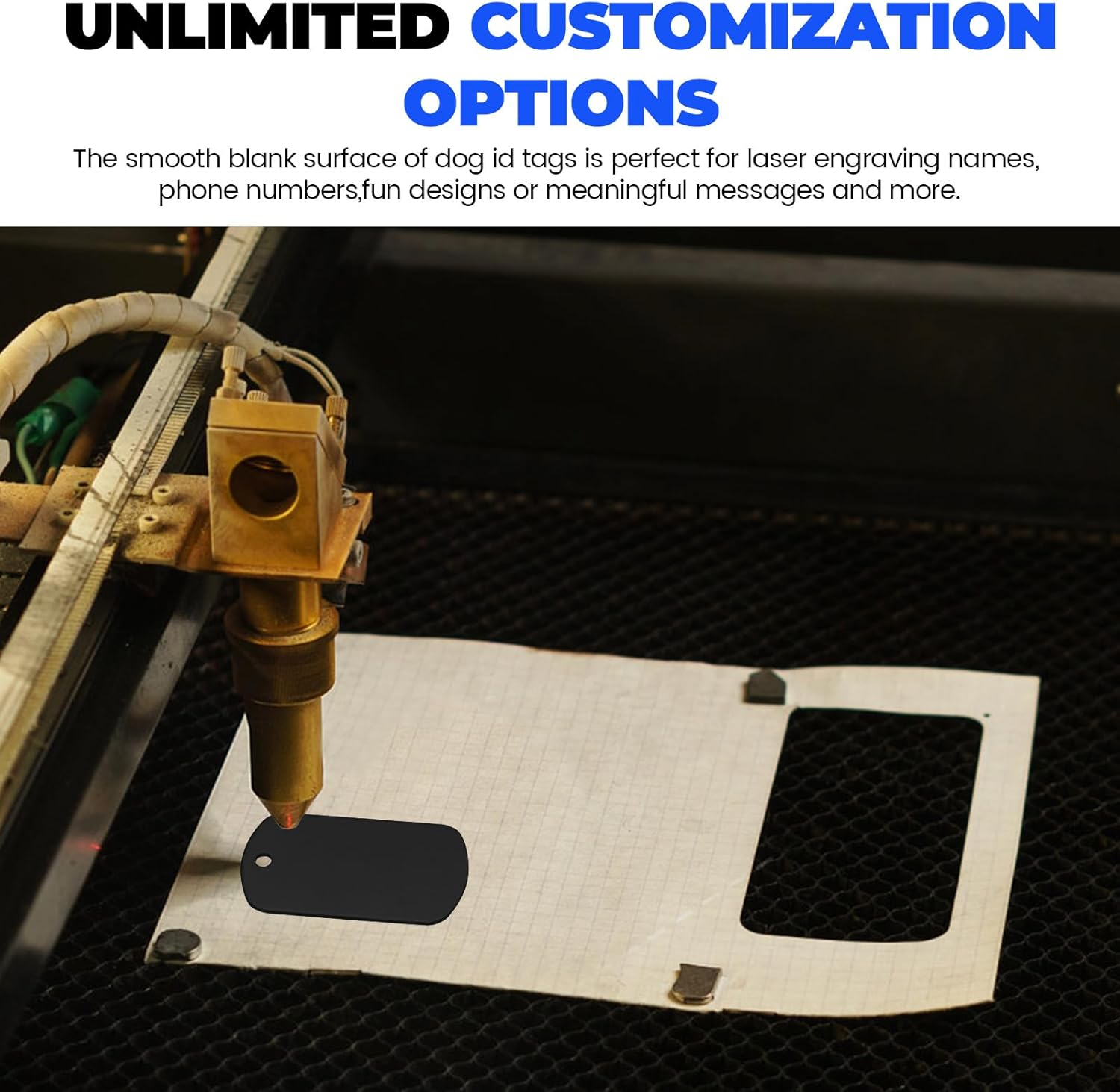 Sekonow Military Dog Tags Set, 25 Aluminum Blank Dog Tag Necklace + 25 Metal Bead Chain, Smooth Edge Rectangle Laser Engraving Labels for Army, DIY Craft, Black image number 5