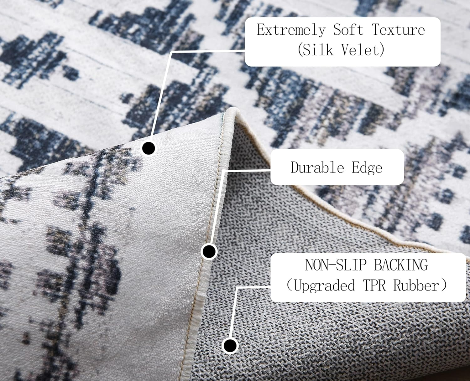 Leesentec Rugs 160X200Cm Modern Non-Slip Soft Area Rugs for Living Room/Bedroom/Dining Room Carpet Floor Mat Home Decorative(Navy Blue/Ivory,5.3X6.6 Feet) image number 2