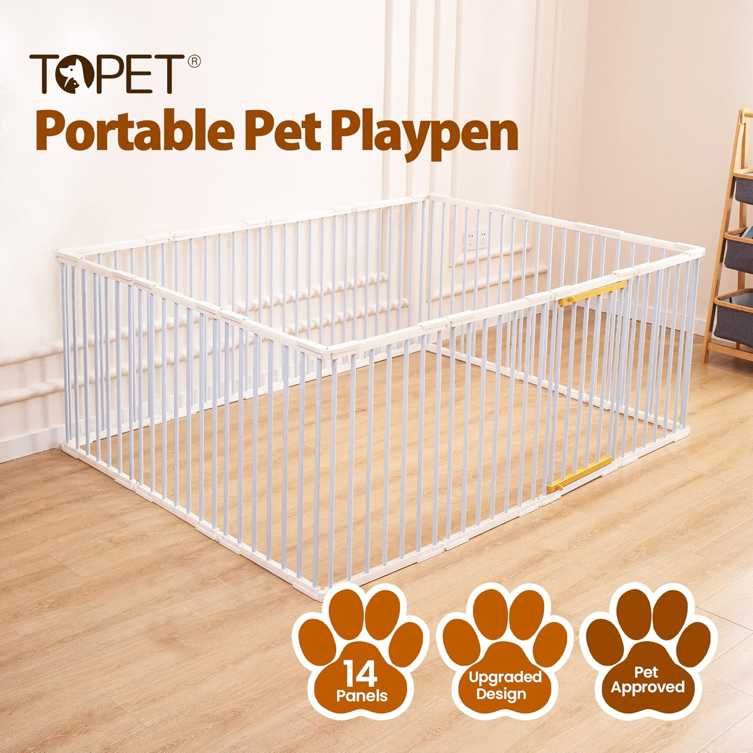 Topet Portable Pet Dog Playpen Enclosure Cage Puppy Exercise Cage Play Pen Fence 8/10/12/14/16 Panels - New Improved Design (14 Panel)