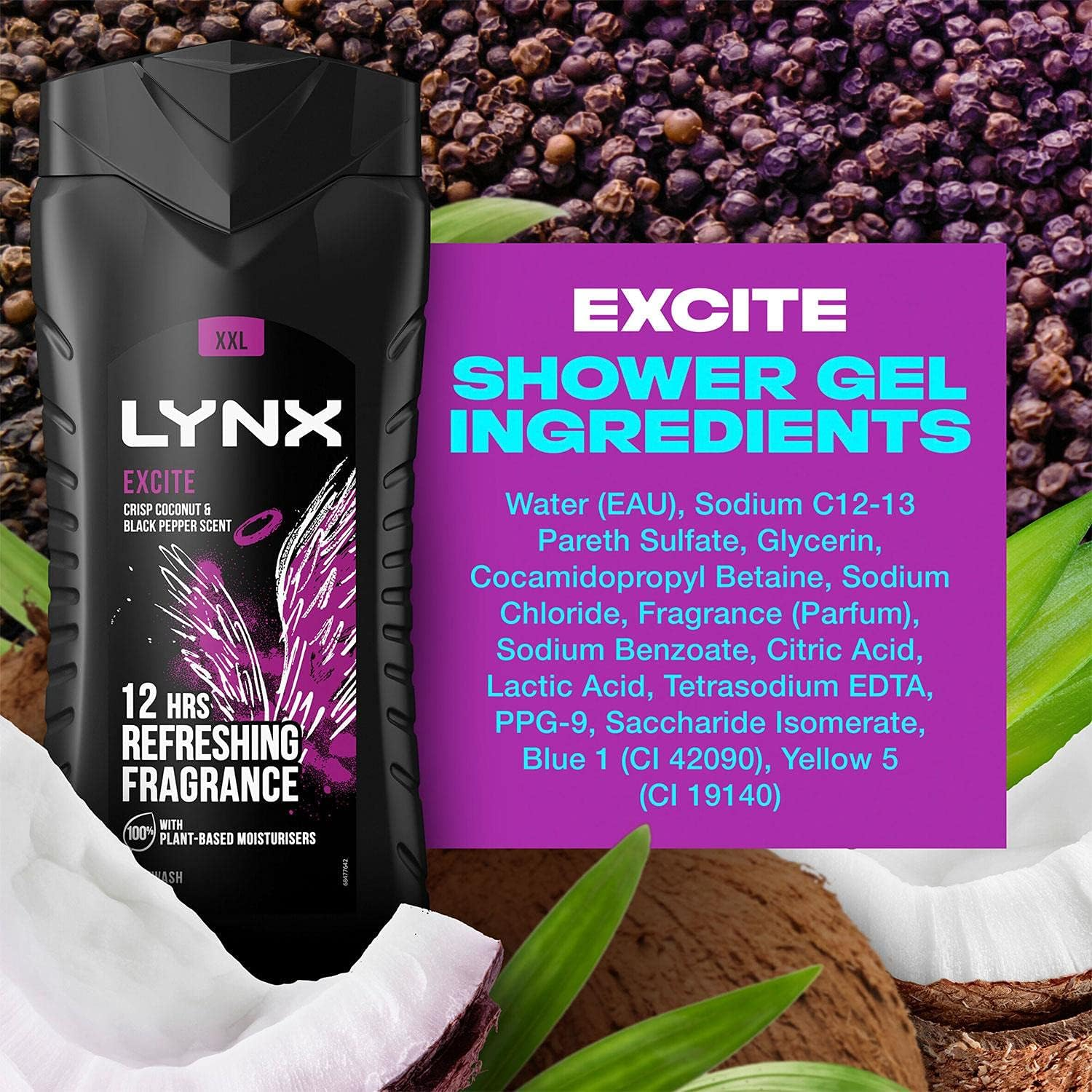 6X Lynx Excite Shower Gel Mens Body Wash 250Ml image number 5