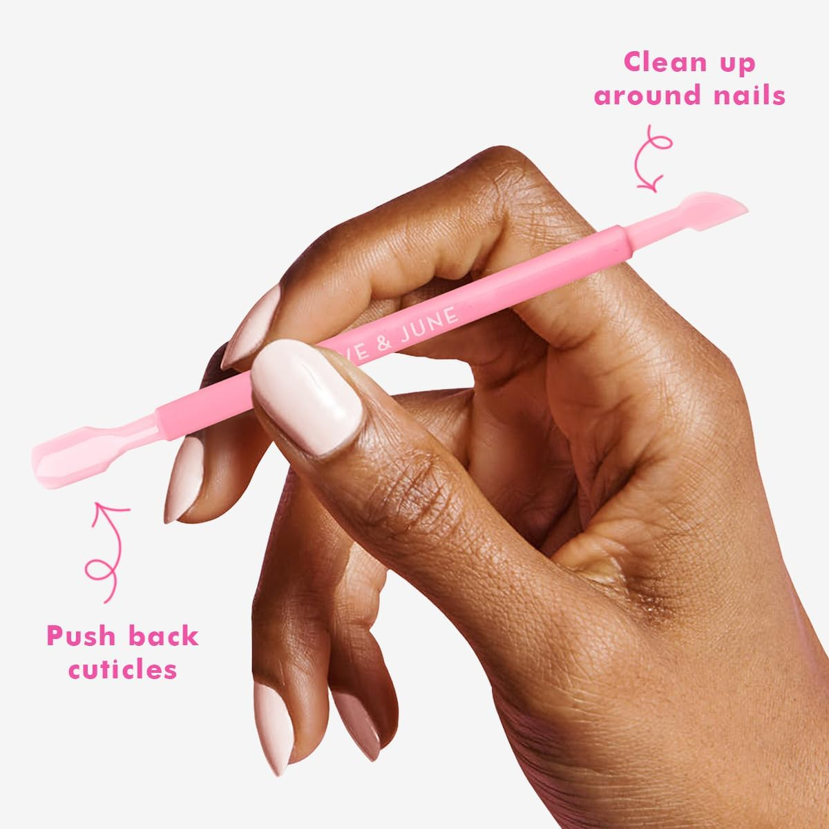 Olive & June Manicure Cuticle Pusher | Dual-Ended Tool for Safe, Easy Cuticle Care | Gentle Plastic Pusher & Cleanup Edge | At-Home Mani Essential with Stable Rubberized Grip image number 1