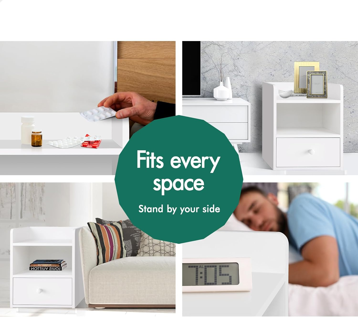 ALFORDSON Bedside Table with Drawer, Nightstand Cabinet Organiser 37.5Cm X 34Cm X 45Cm, Wooden Furniture Bedroom Storage Side Chest End Table for Hallway, Bedroom and Living Room, White image number 1