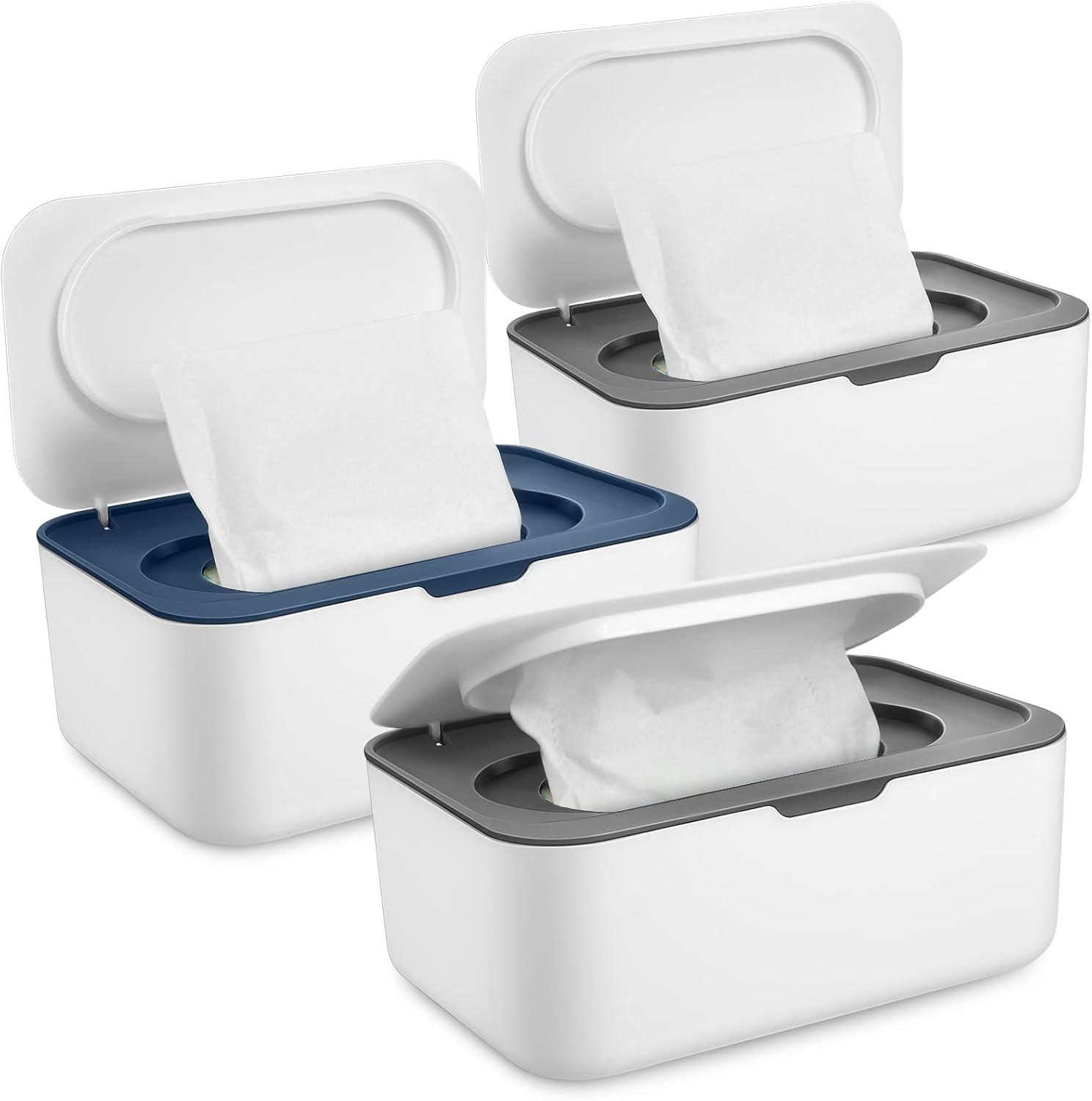 3 Pieces Baby Wipes Dispenser Baby Wipe Holder Container Case with Sealing Design Refillable Box Keeps Wipes Fresh Easy Open and Close for Bathroom Nursery image number 1