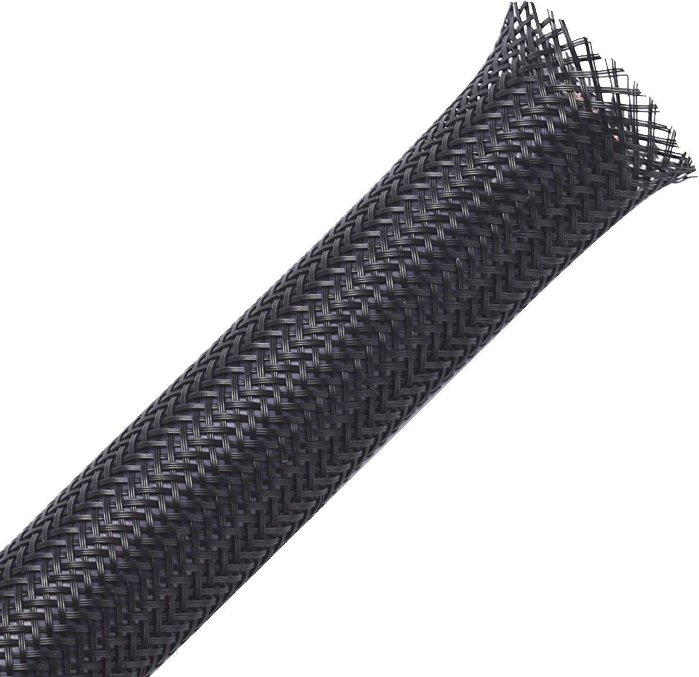 100Ft - 1/2 Inch PET Expandable Braided Sleeving &ndash; Black &ndash; Alex Tech Braided Cable Sleeve